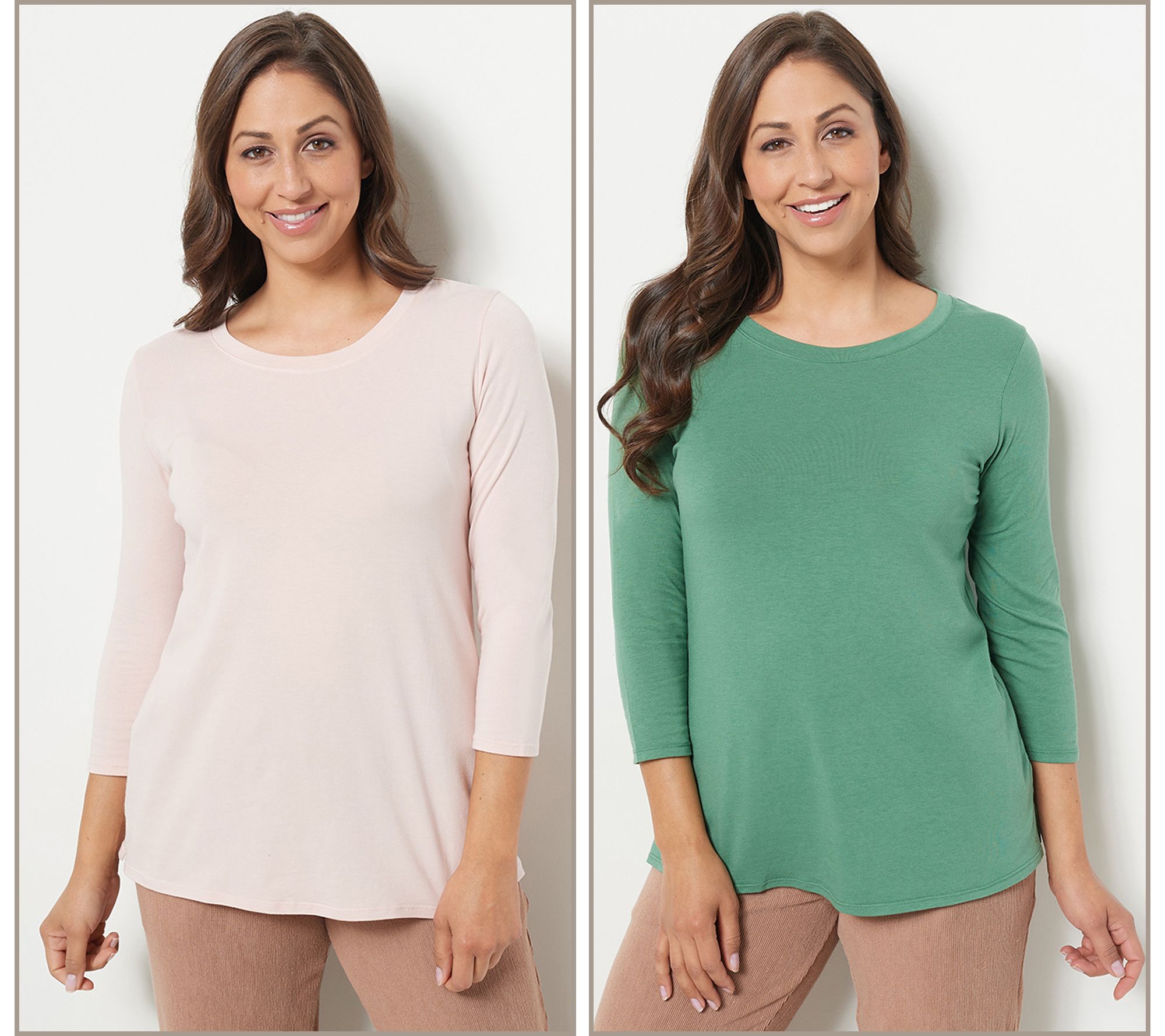 Cuddl Duds Cotton Core Set of 2 3/4 Sleeve Swing Tops