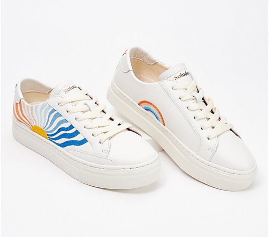 Soludos Leather Lace-Up Embroidered Sneakers
