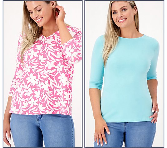 Denim & Co. Essentials Favorite Jersey Set of Two Knit Tops