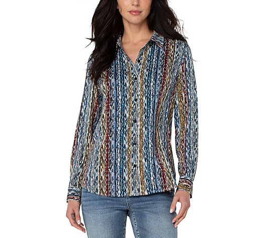 Liverpool Los Angeles Button Front Shirt in Arrow Ikat-Petite