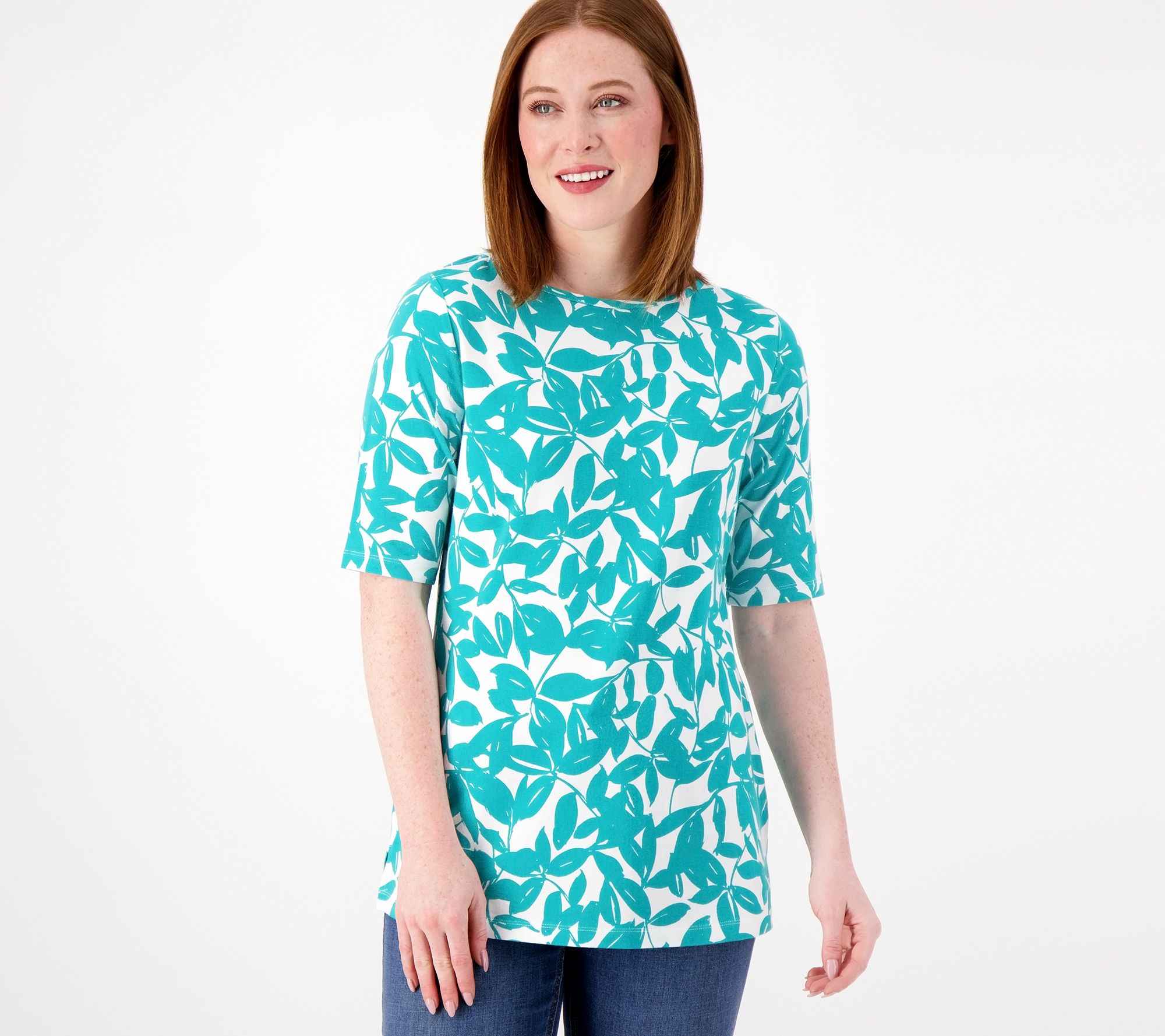 Denim & Co. Printed Heavenly Jersey Long-Sleeve Collared Tunic 