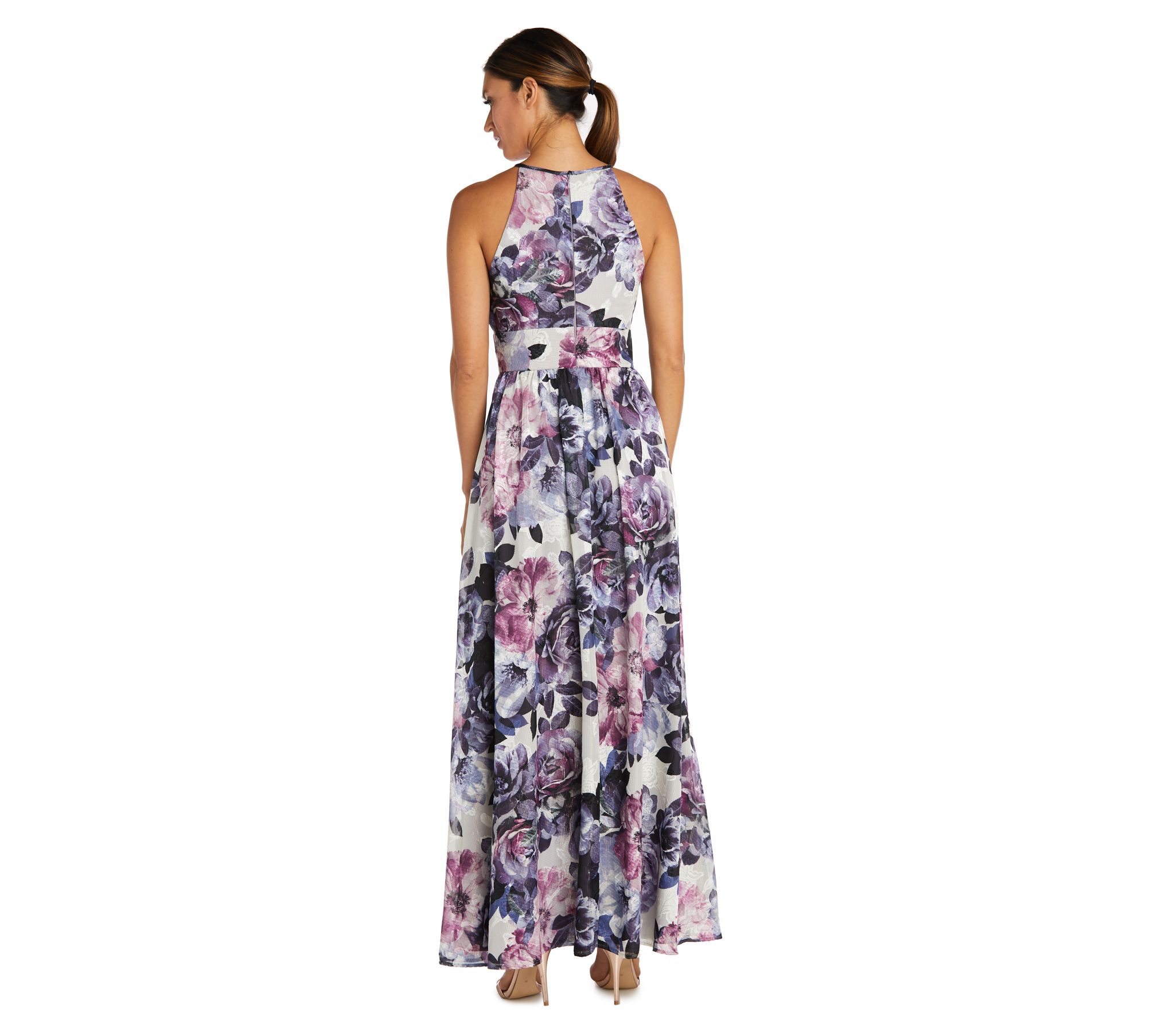 R&M Richards Long Printed Halter Dress with Keyhole Front - QVC.com