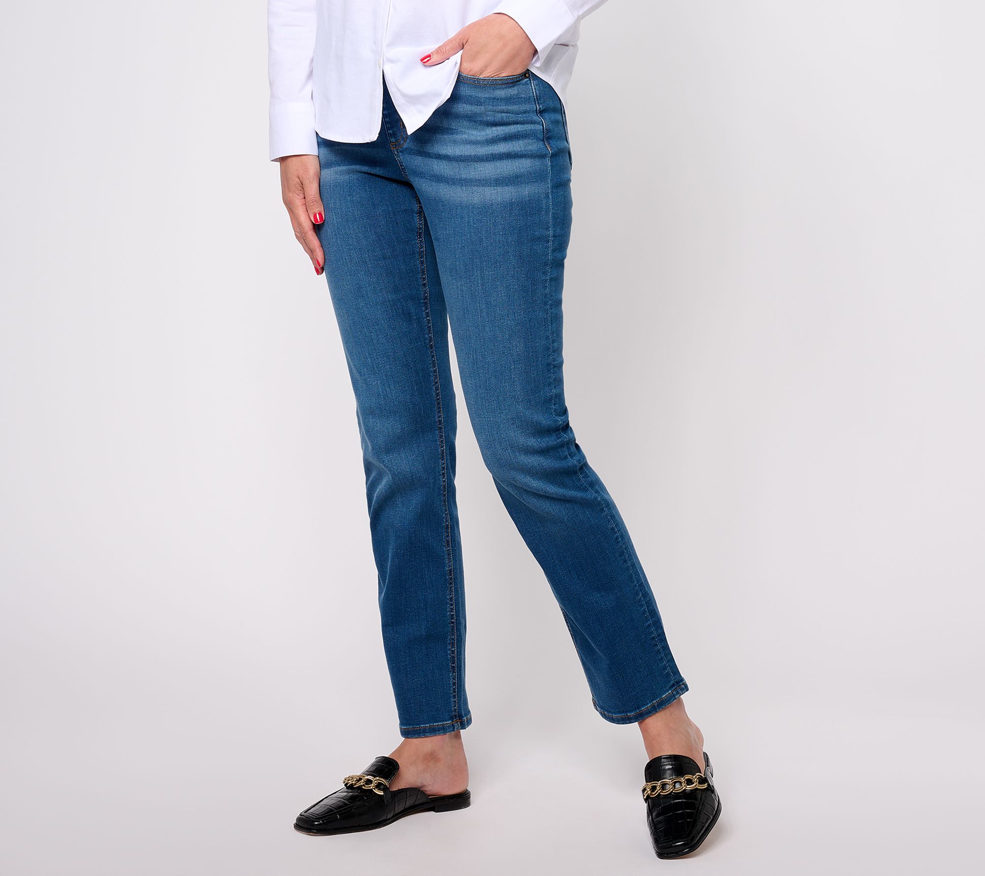 Womens Elastic Waist Jeans Ladies Straight Leg Regular Fit Denim