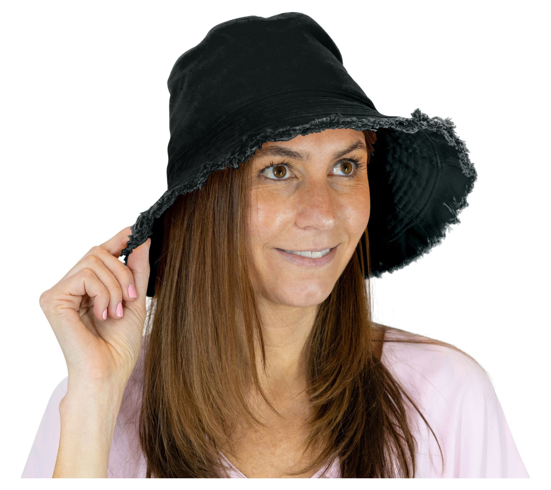 Sprigs Bucket Hat with Fray Edges & AdjustableRibbon Tie