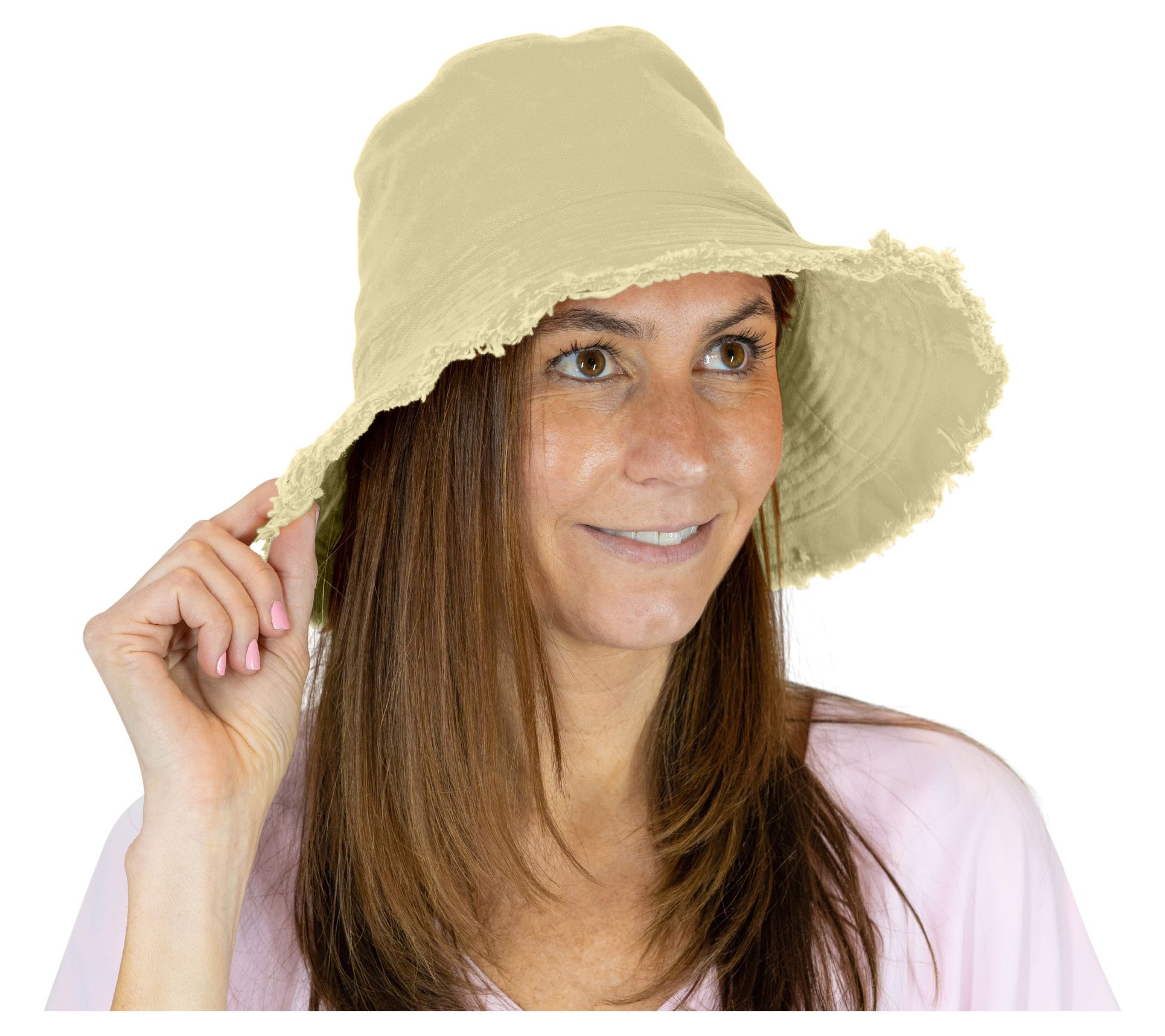 Sprigs Bucket Hat with Fray Edges & AdjustableRibbon Tie