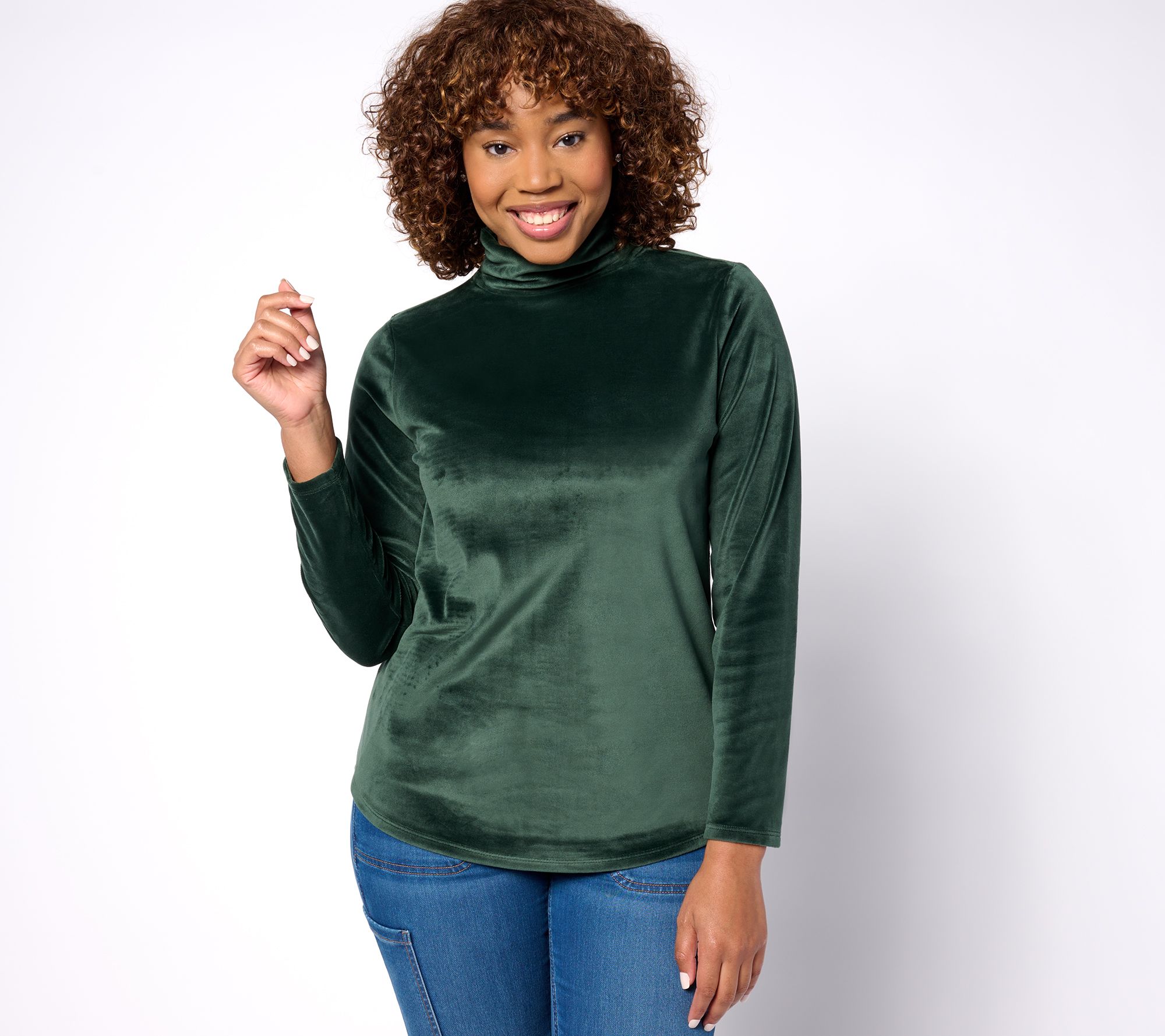 Ruched Turtleneck Top - Green