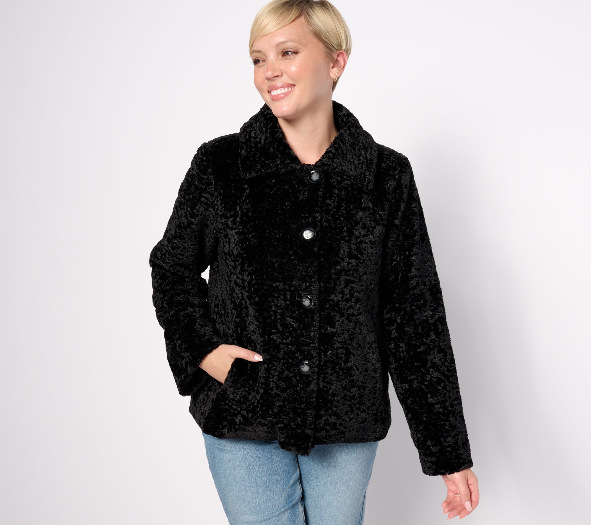 Dennis Basso Faux Persian Button Front Coat