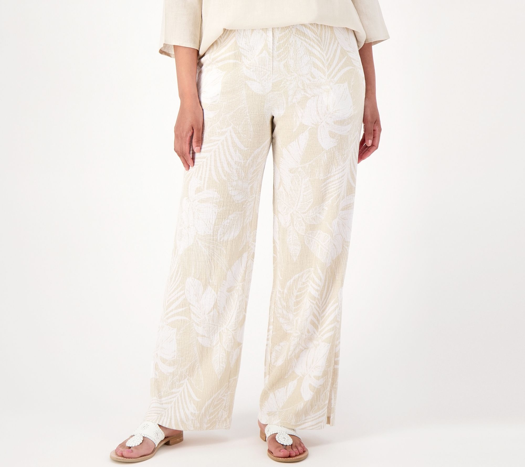"As Is" Denim & Co. By the Beach Printed Knit Gauze Reg High Slit Pant