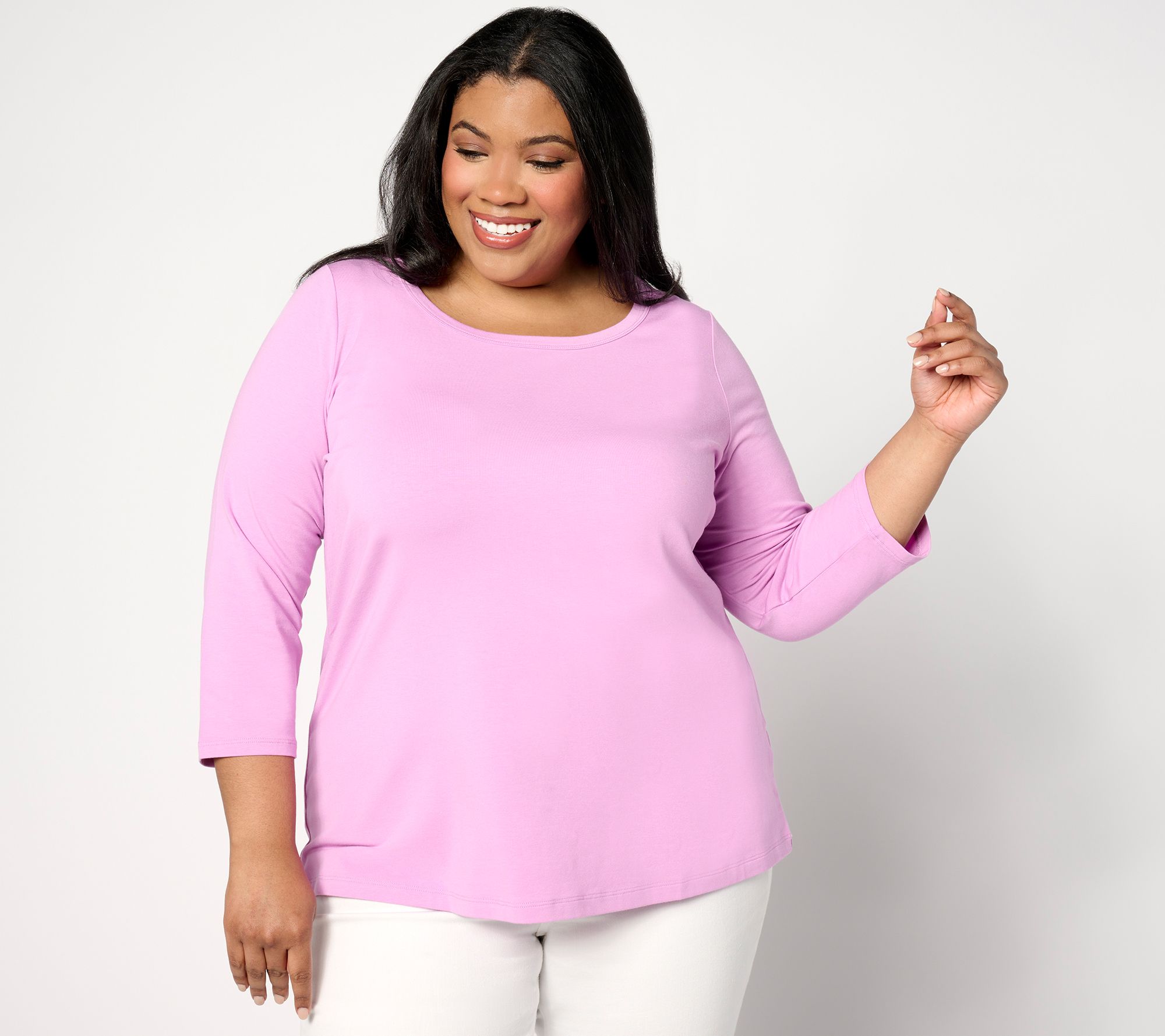 Susan Graver Weekend Essentials Comfy Cotton 3/4 Sleeve Top