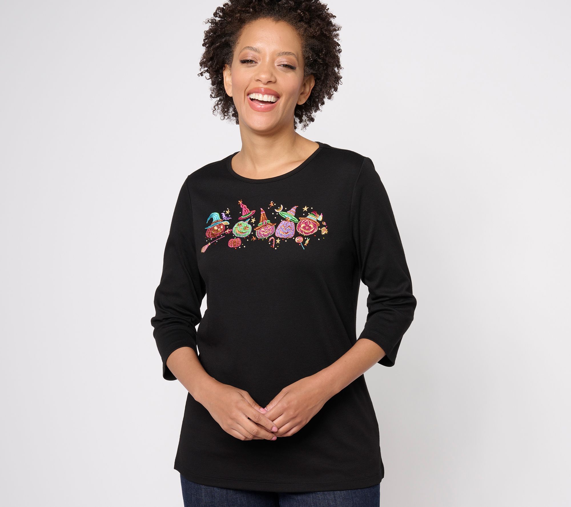 "As Is" Quacker Factory Halloween Party 3/4 Sleeve Top