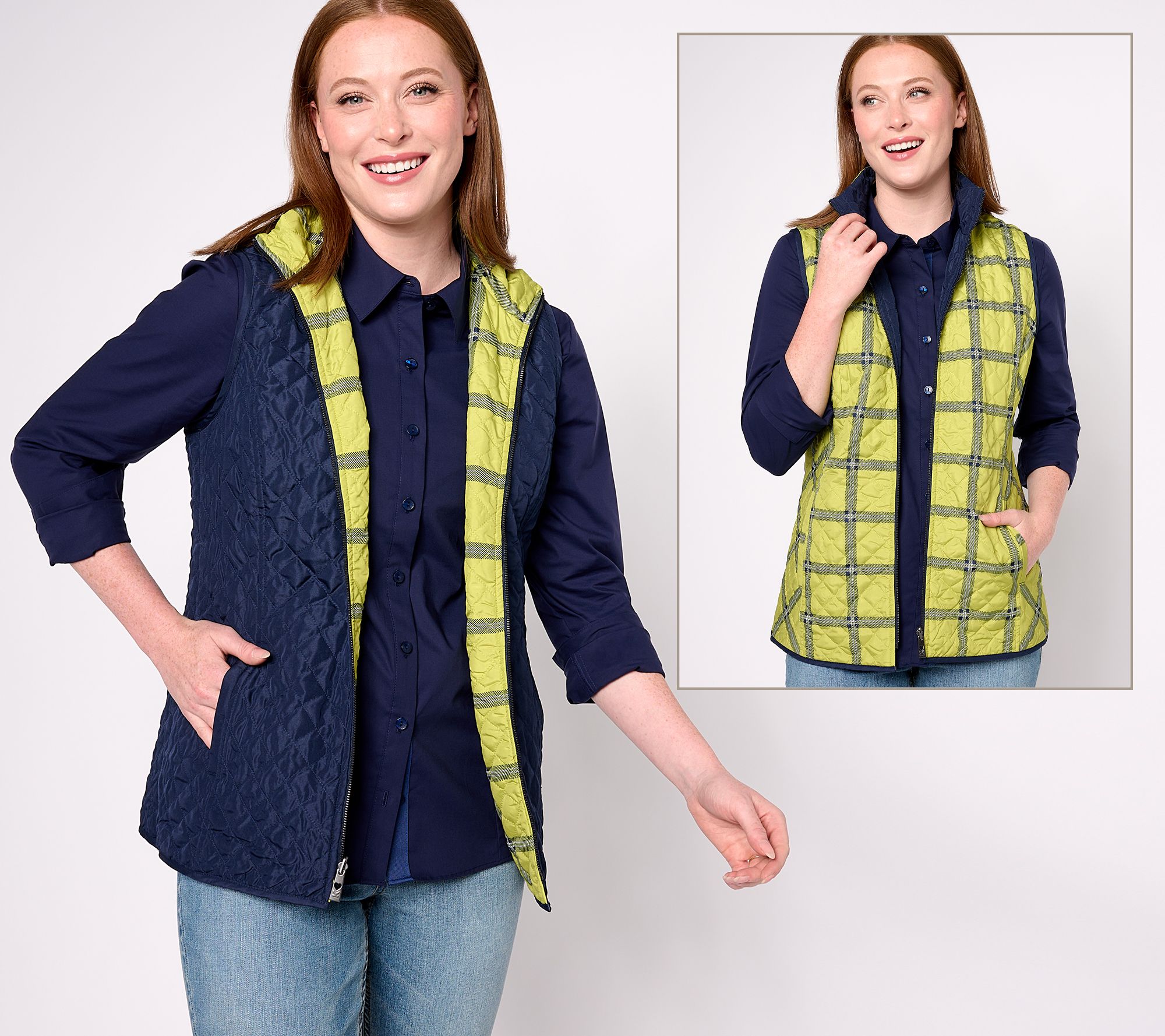 "As Is" Belle by Kim Gravel Reversibelle Mad for Plaid Print Zip Vest