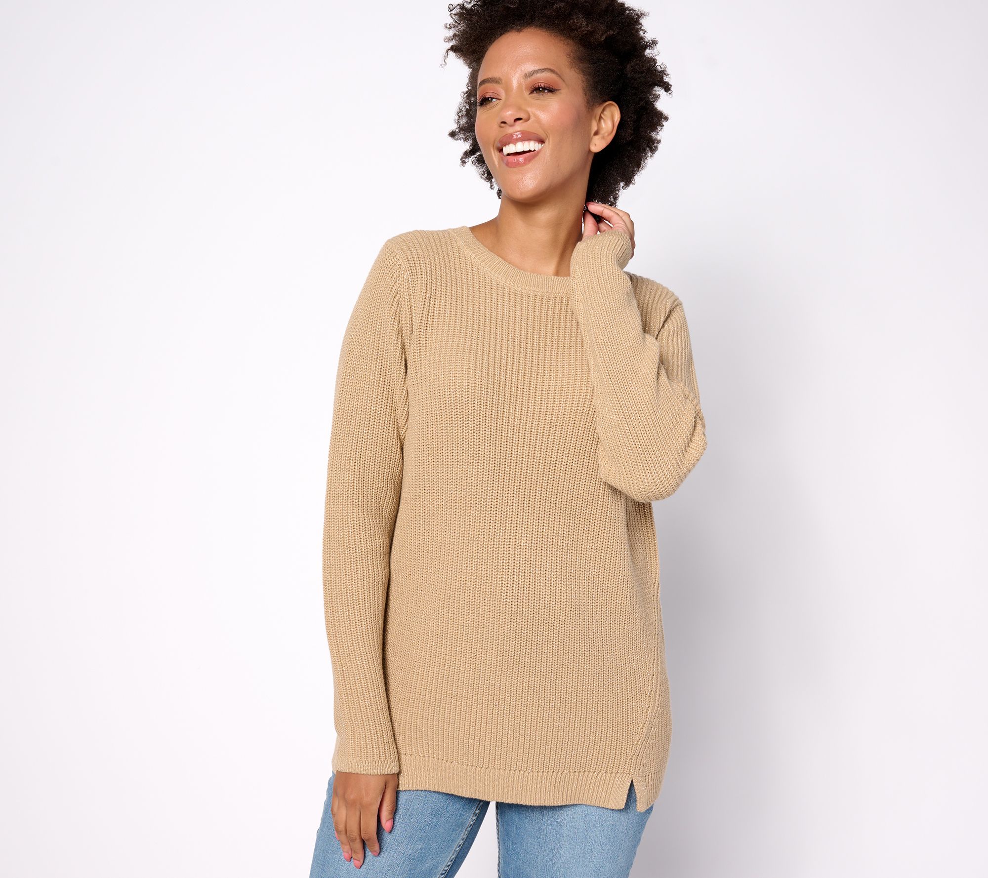 "As Is" Jingle Belles by Kim Gravel Lurex Shaker Double Split Sweater