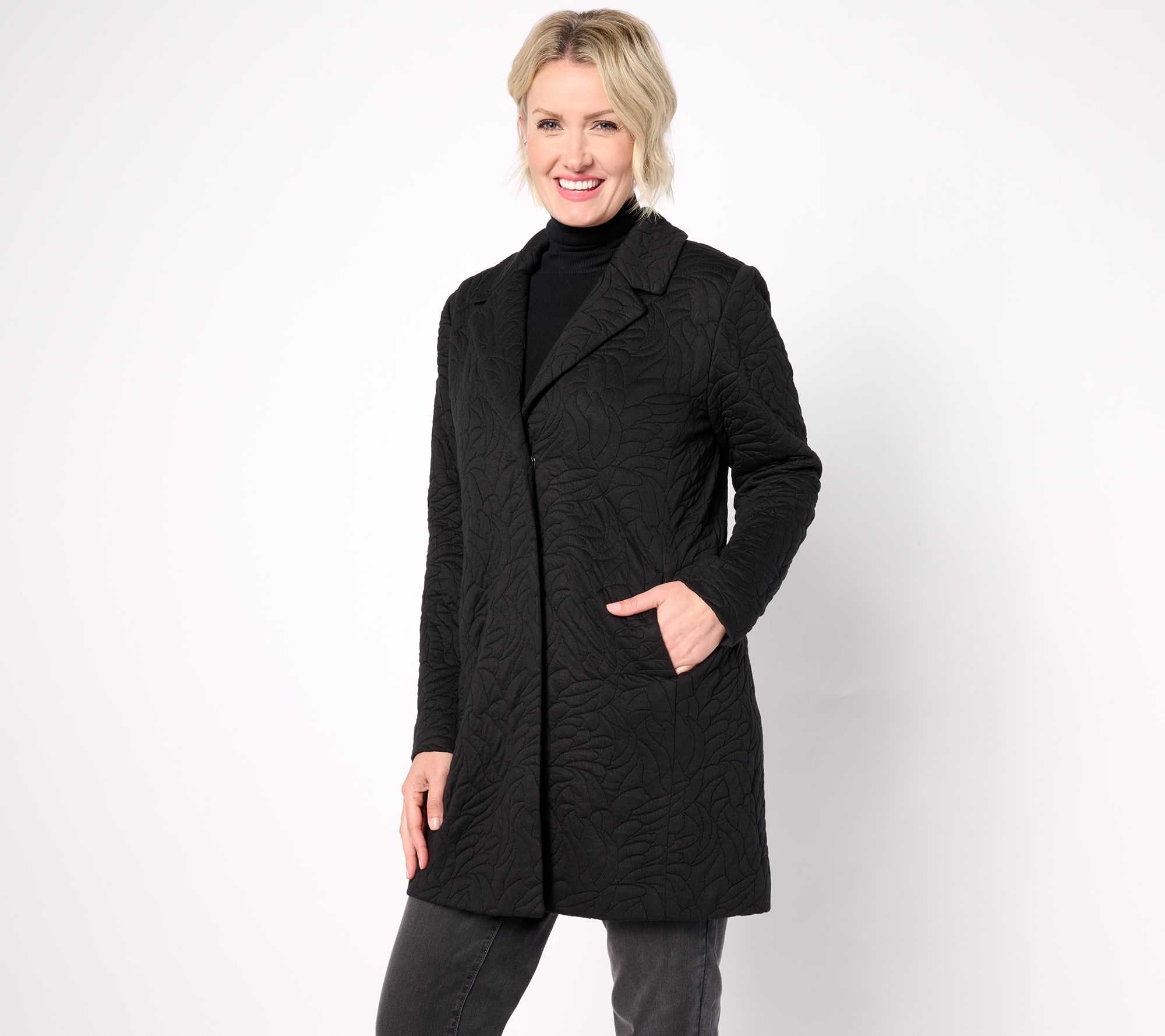 "As Is" Susan Graver Petite Quilted Knit Notch Collar Lined Jacket