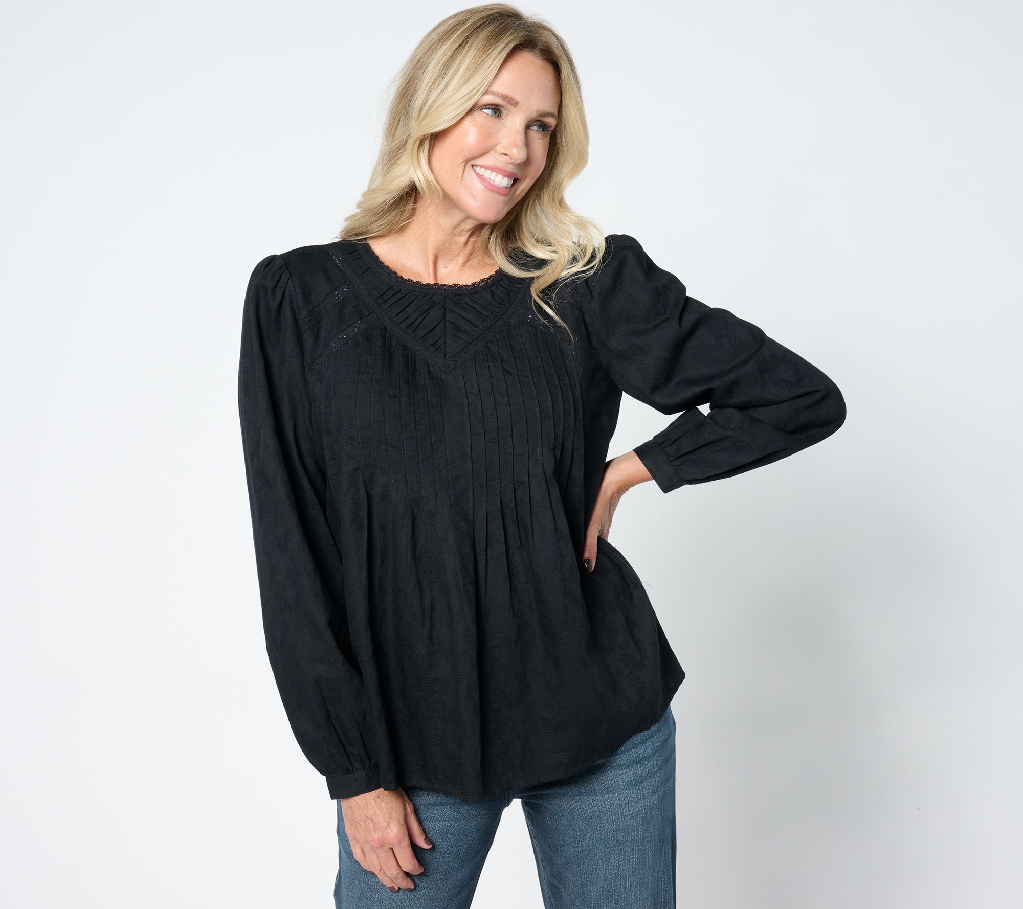 Me by Jennie Garth Bay Woven Blouse with Pleating