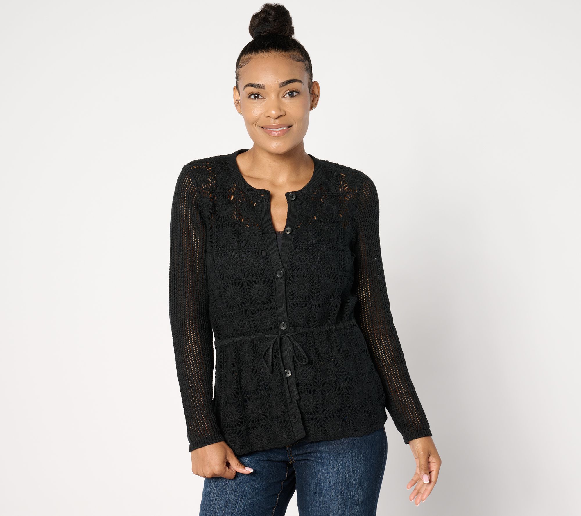 Peace Love World Boheme Crew Neck Button Front Cardigan