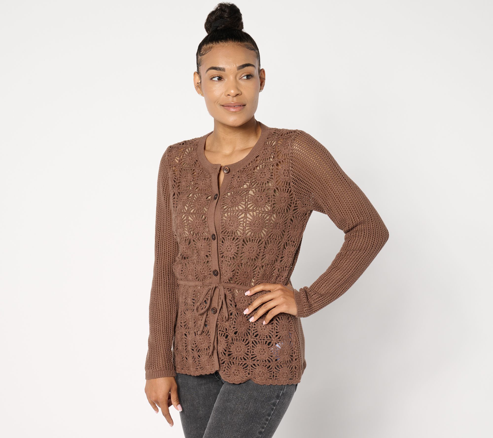 Peace Love World Boheme Crew Neck Button Front Cardigan
