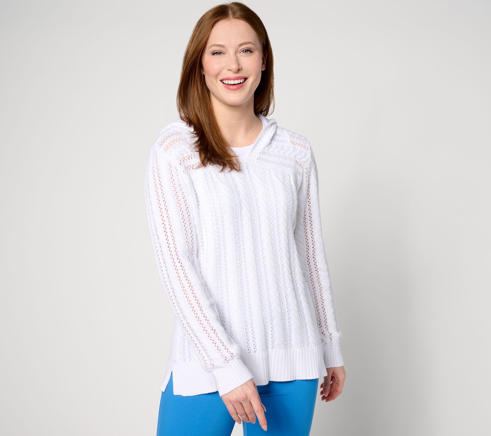 "As Is" Susan Graver Open Stitch Hooded Tunic