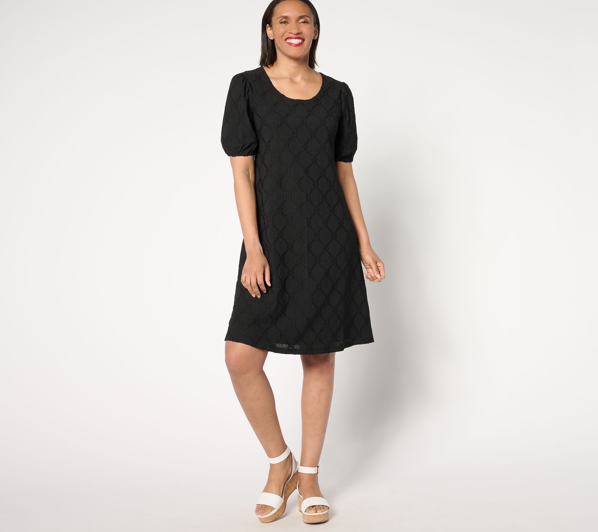 "As Is" Susan Graver Reg Knit Eyelet Elbow Sleeve Fully Lined Dress