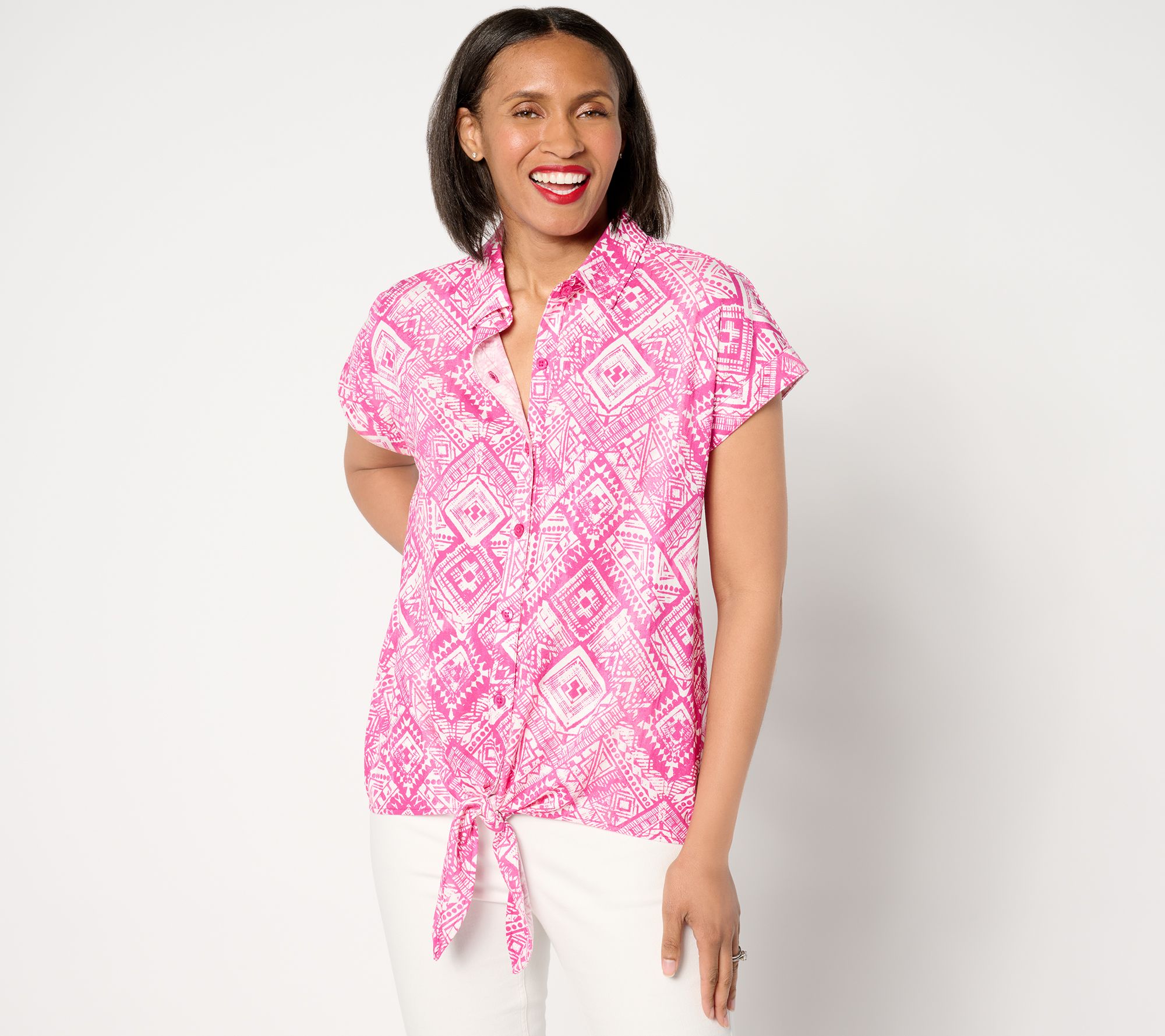 "As Is" Belle Beach by Kim Gravel Cabana Knit Tahiti Tile Camp Shirt