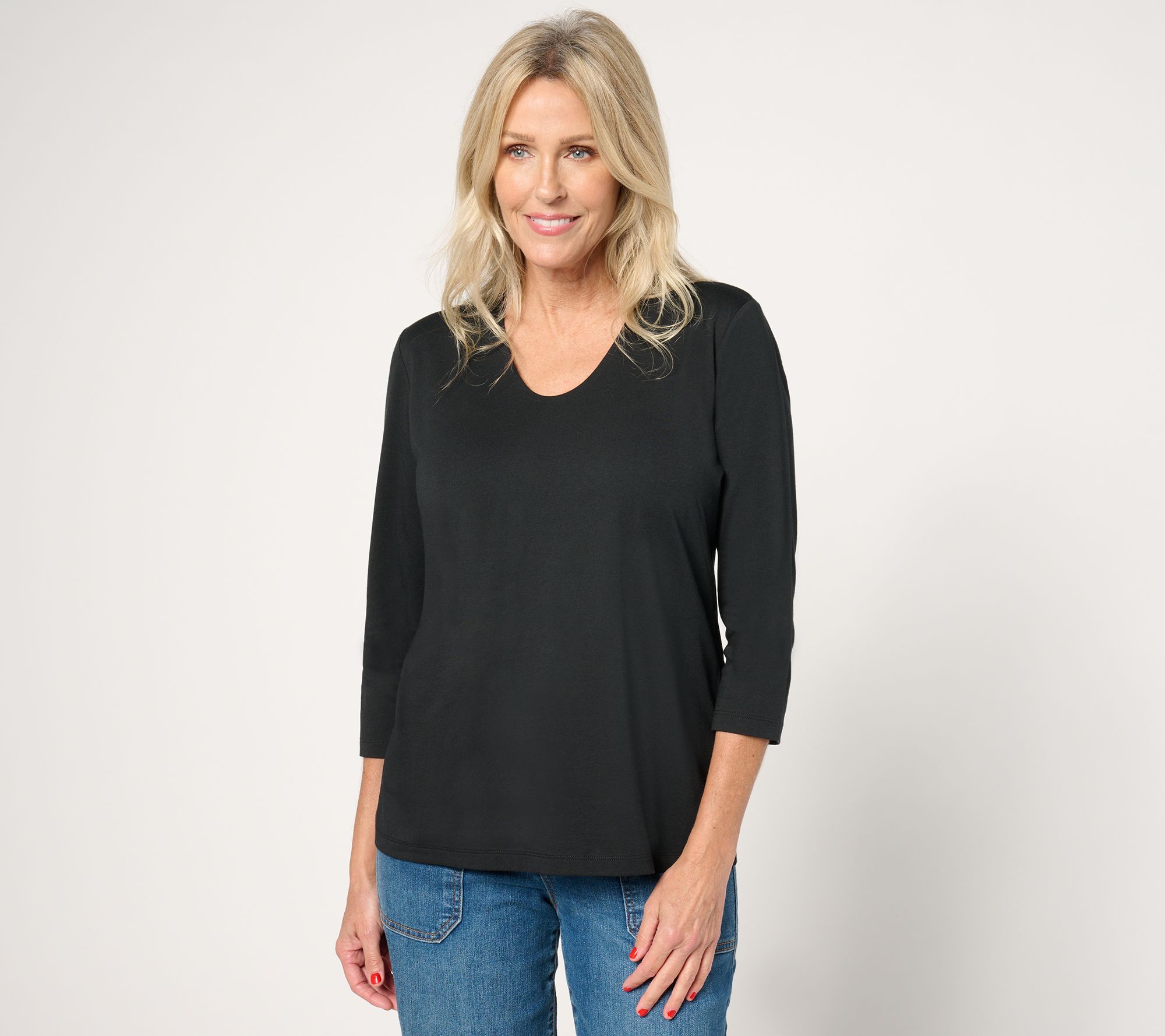 Denim & Co. Essentials Luxe Jersey 3/4 Sleeve U-Neck Top