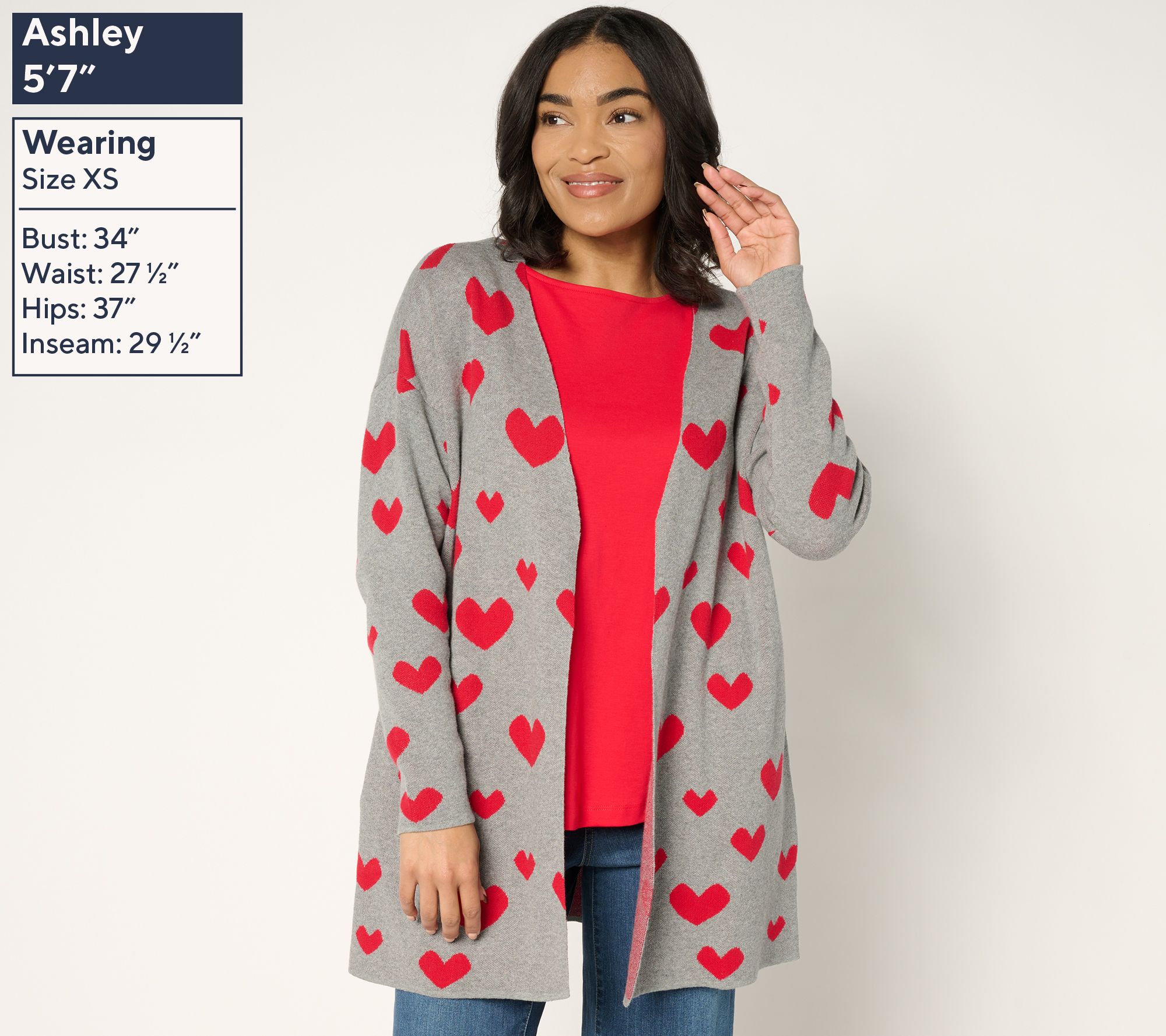 Driftwood Jeans Heart Intarsia Cardigan - Grey Heart - QVC.com