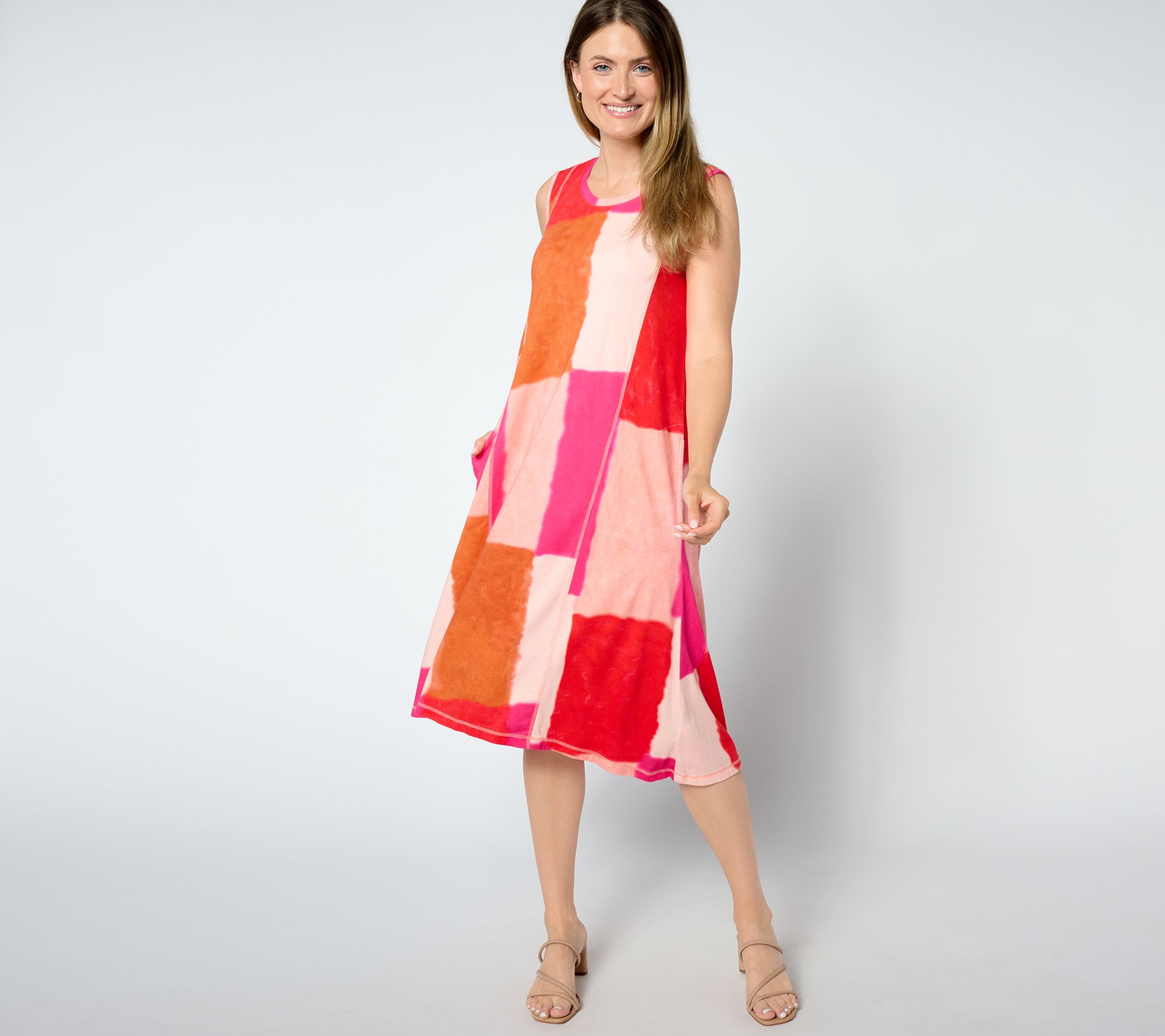"As Is" LOGO by Lori Goldstein Sleeveless Block Tie Dye Knit Dress