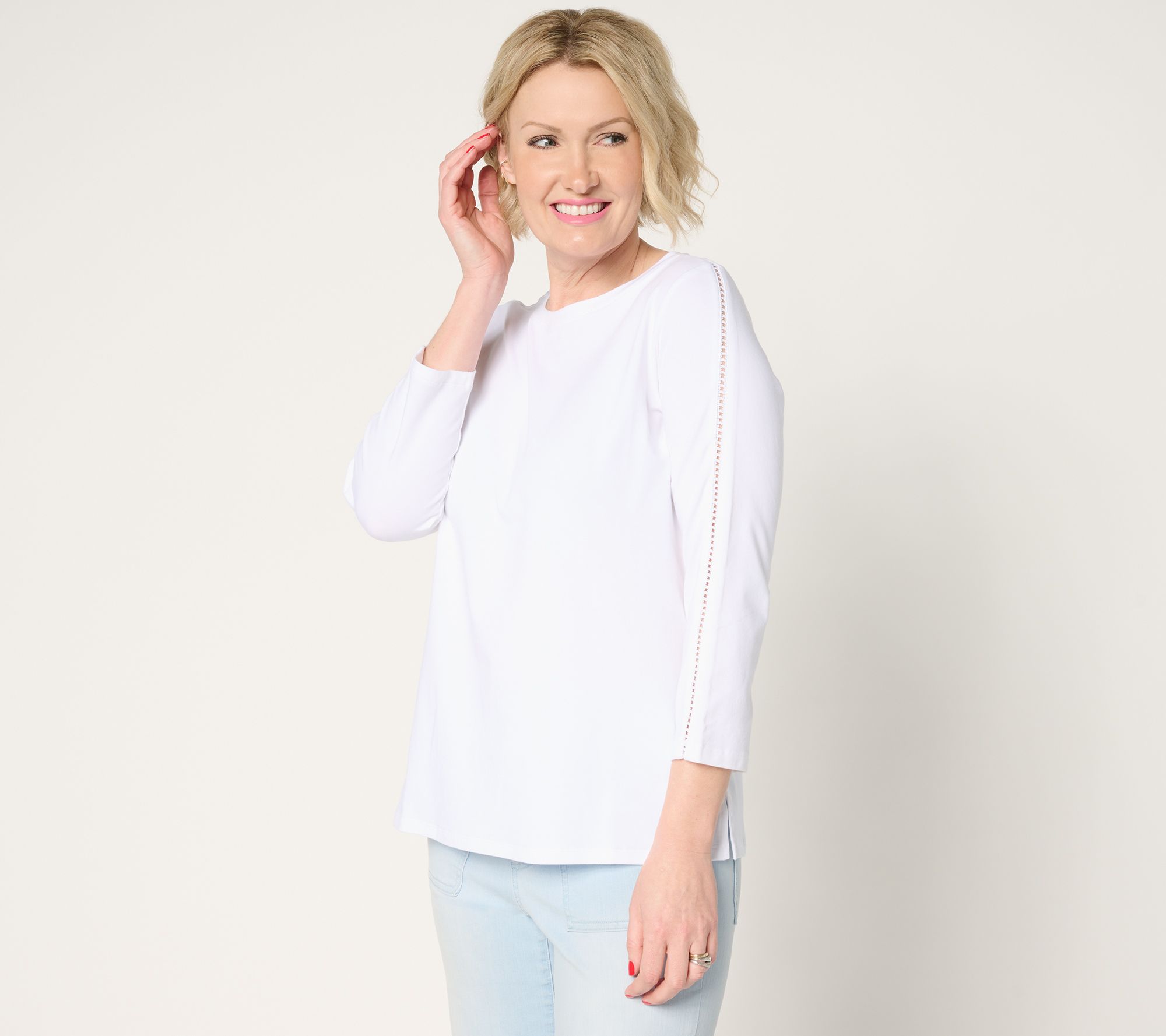 Belle by Kim Gravel Primabelle Knit Ladder Lace 3/4-Sleeve Top