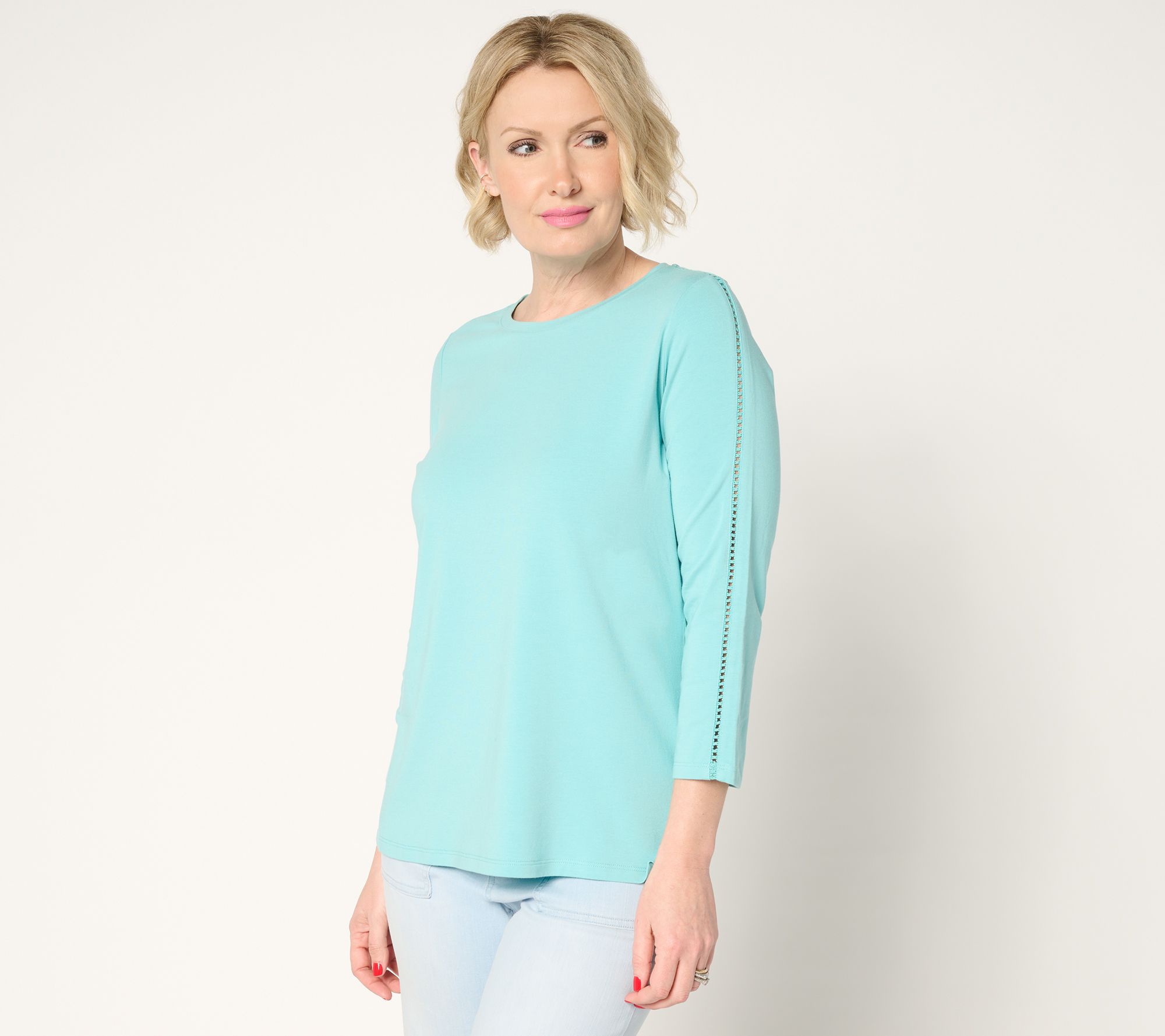 Belle by Kim Gravel Primabelle Knit Ladder Lace 3/4-Sleeve Top