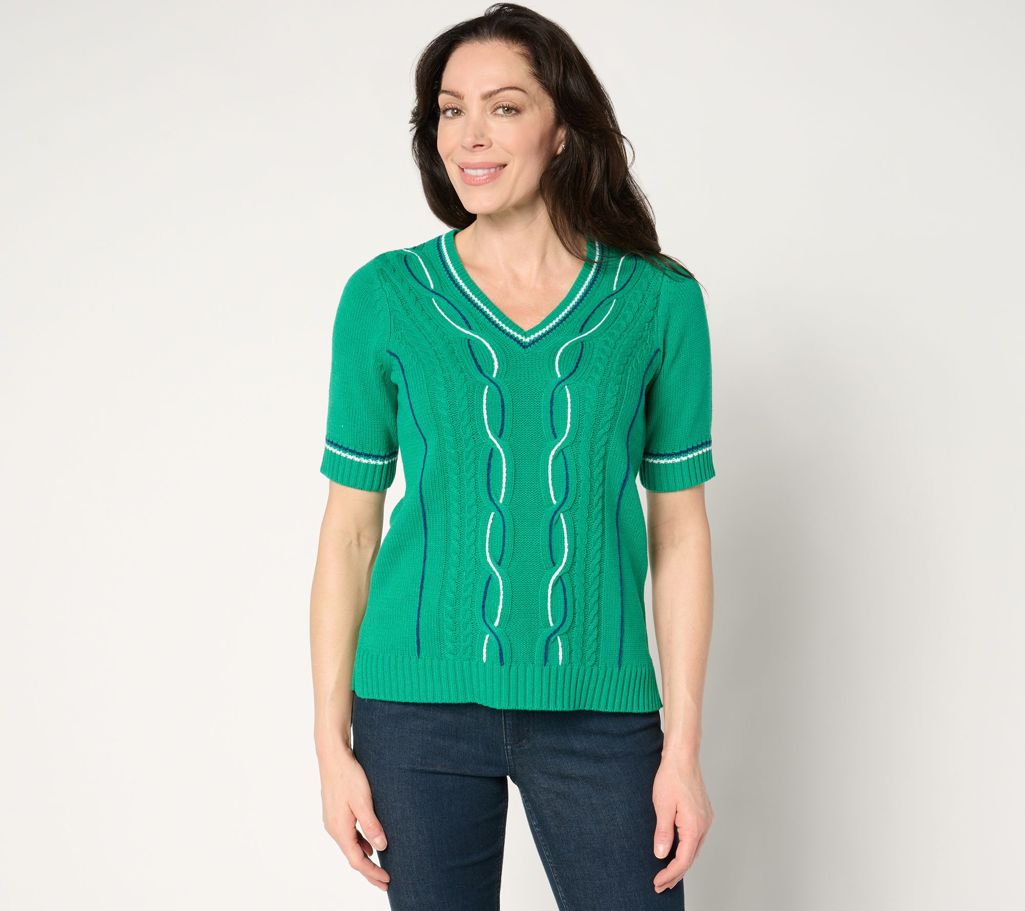 Isaac Mizrahi Live! Clubhouse Cable Knit Pullover Sweater