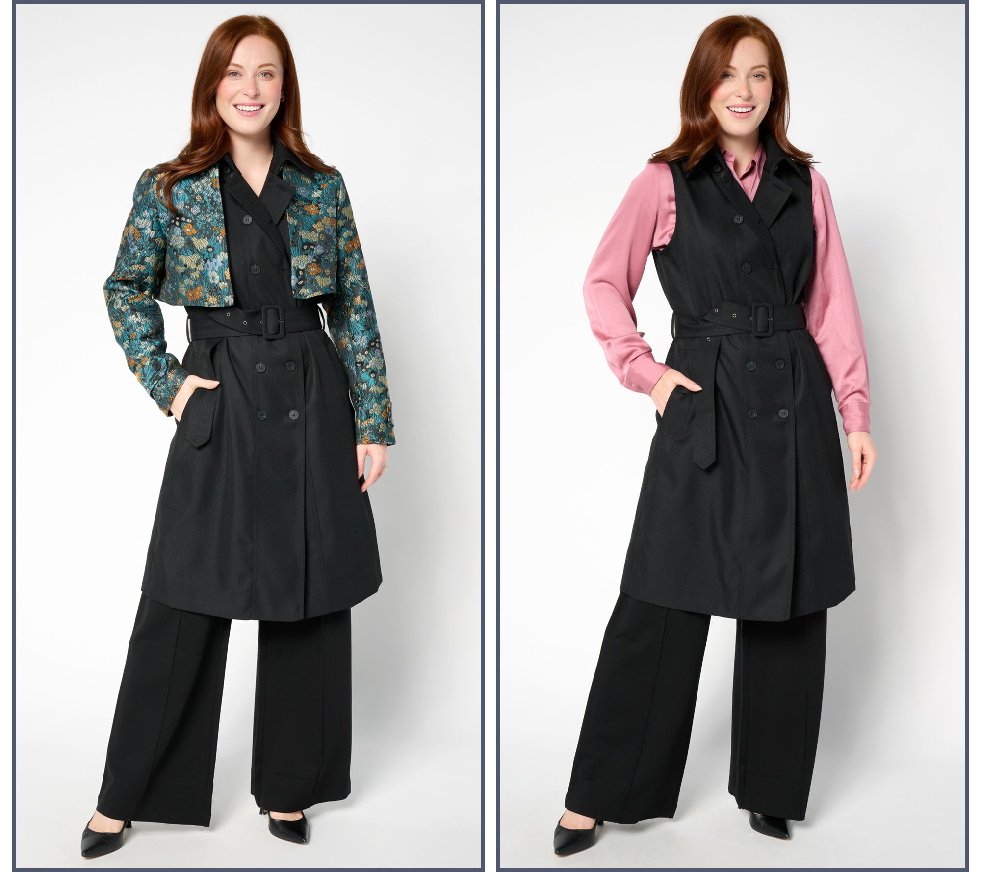 "As Is" by Stacy London Regular Trench with Removable Jacket- Floral