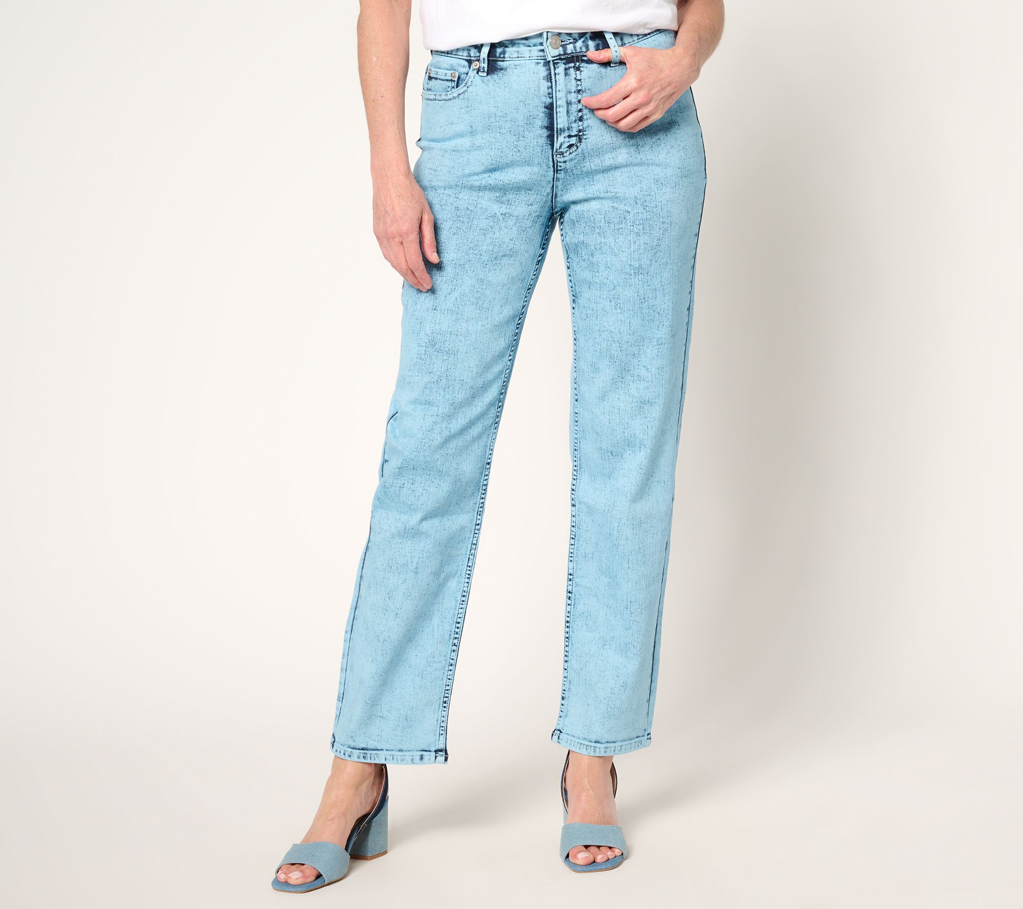 LOGO by Lori Goldstein Regular Acid Wash Straight Leg Ankle Jeans