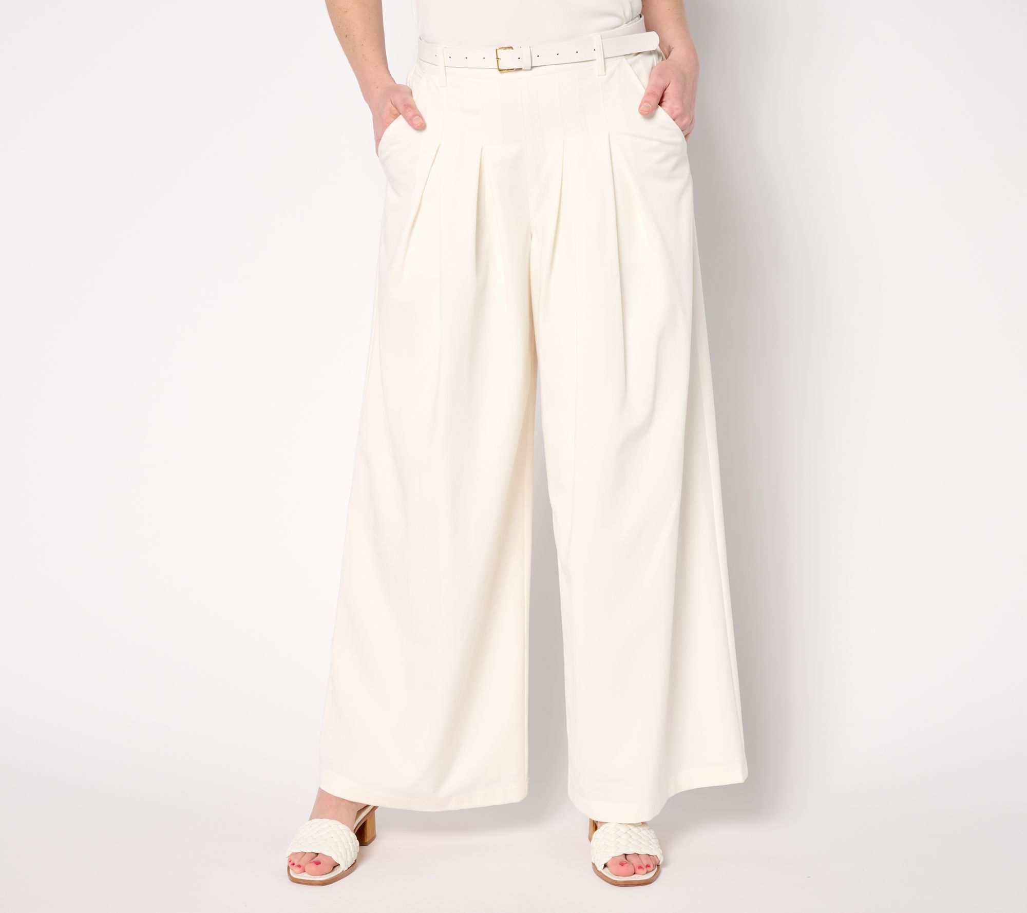 BEAUTIFUL by Lawrence Zarian Petite Belted Wide Leg Pleated Trouser