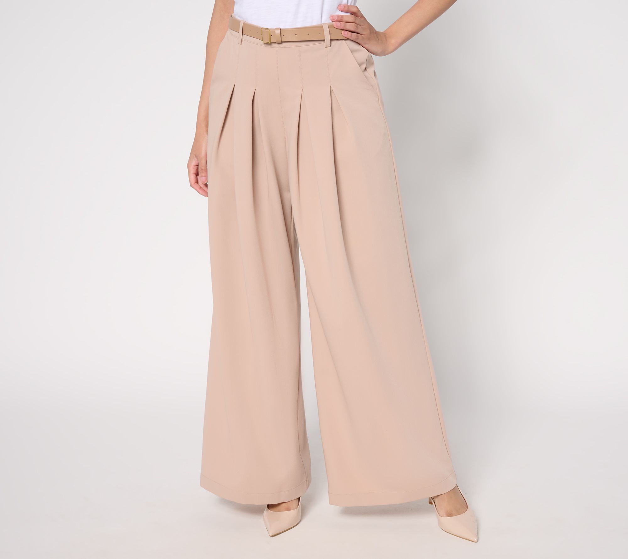 BEAUTIFUL by Lawrence Zarian Petite Belted Wide Leg Pleated Trouser