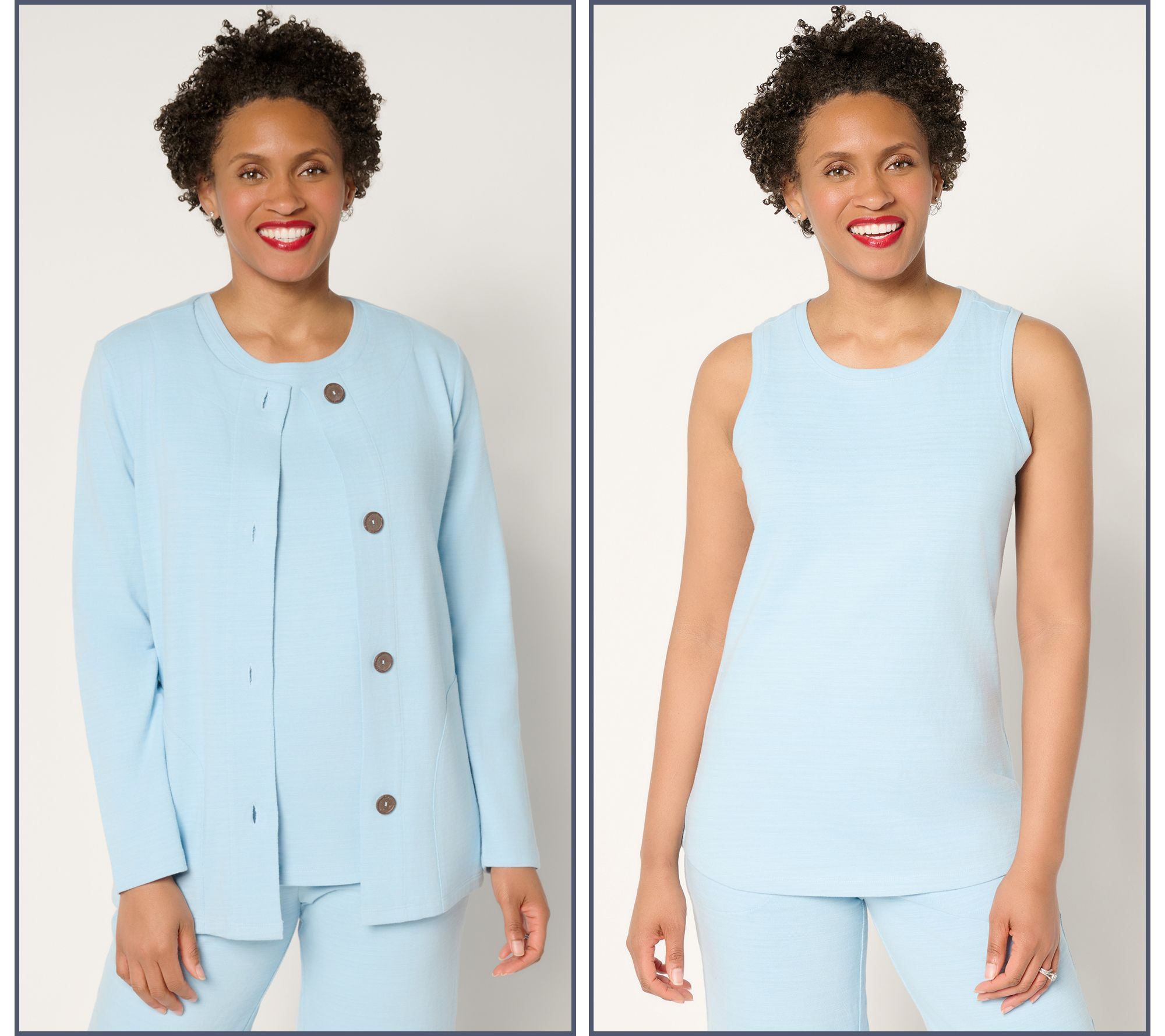 Denim & Co. Active Regular Textured Cotton Cardigan & Tank Twin Set