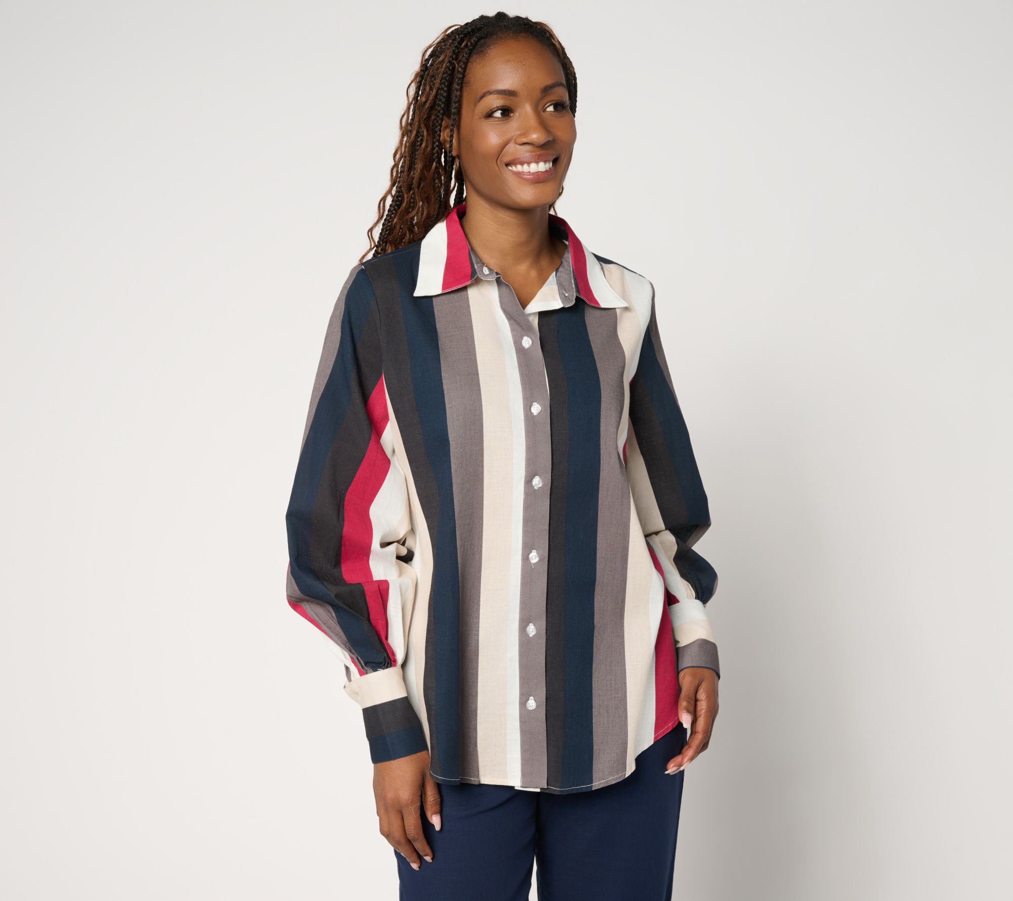 by Stacy London Regular Stretch Cotton Blouson Sleeve Shirt