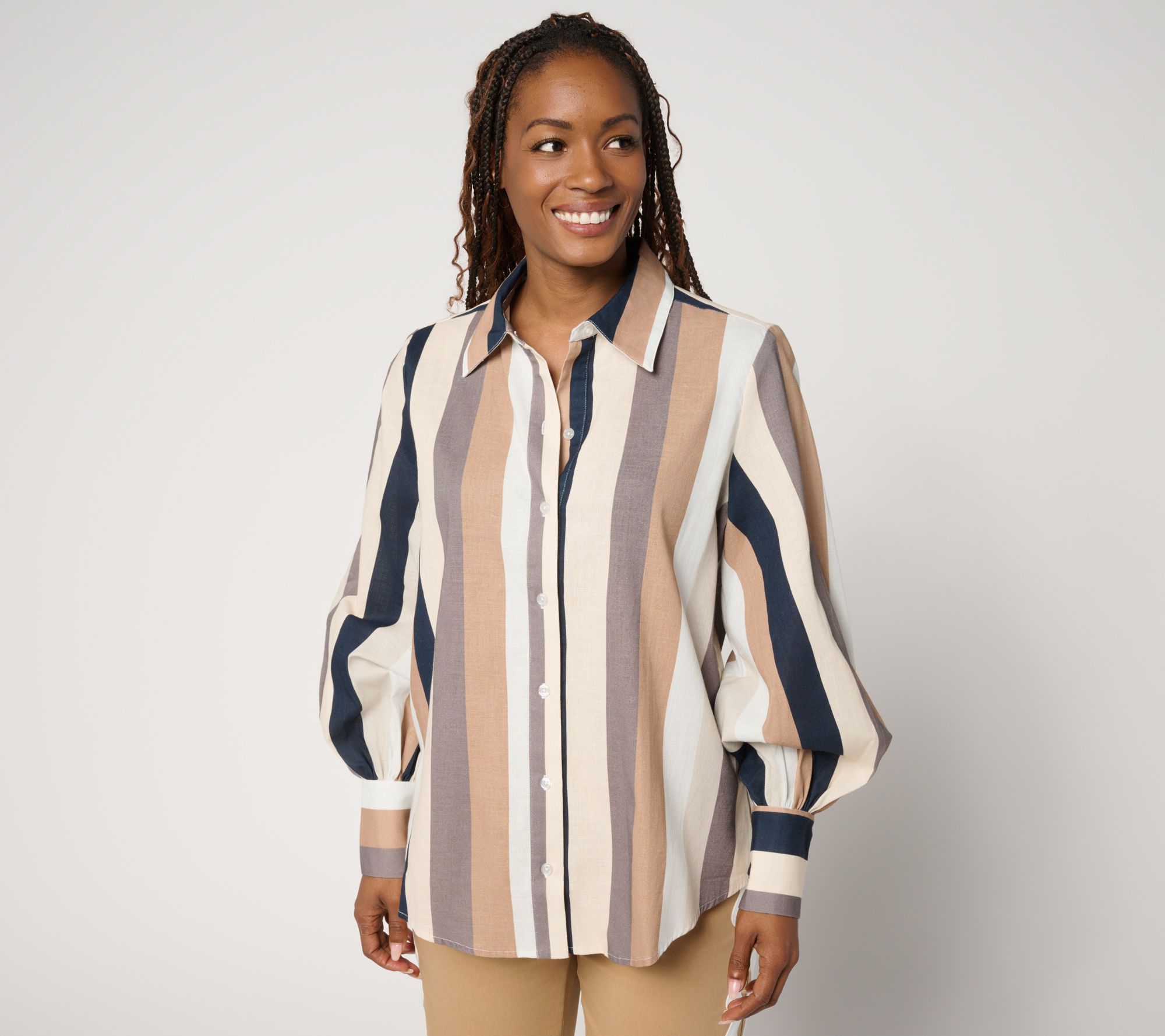 by Stacy London Regular Stretch Cotton Blouson Sleeve Shirt