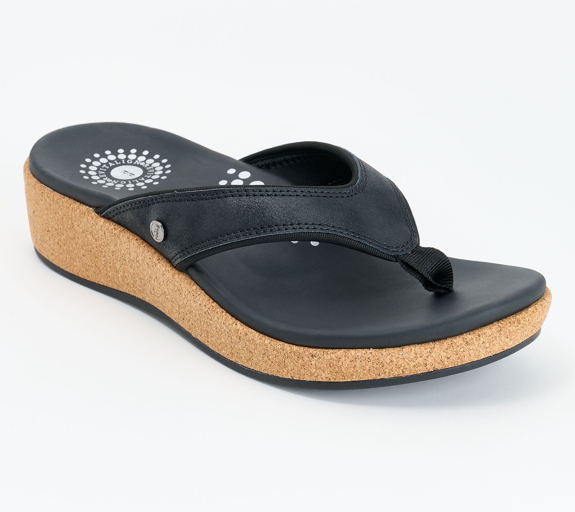 Revitalign Orthotic Shimmer Thong Cork Wedges - Winnie