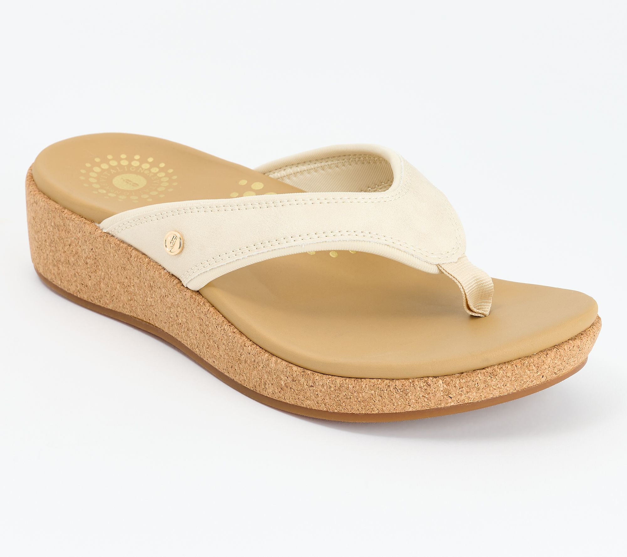 Revitalign Orthotic Shimmer Thong Cork Wedges - Winnie