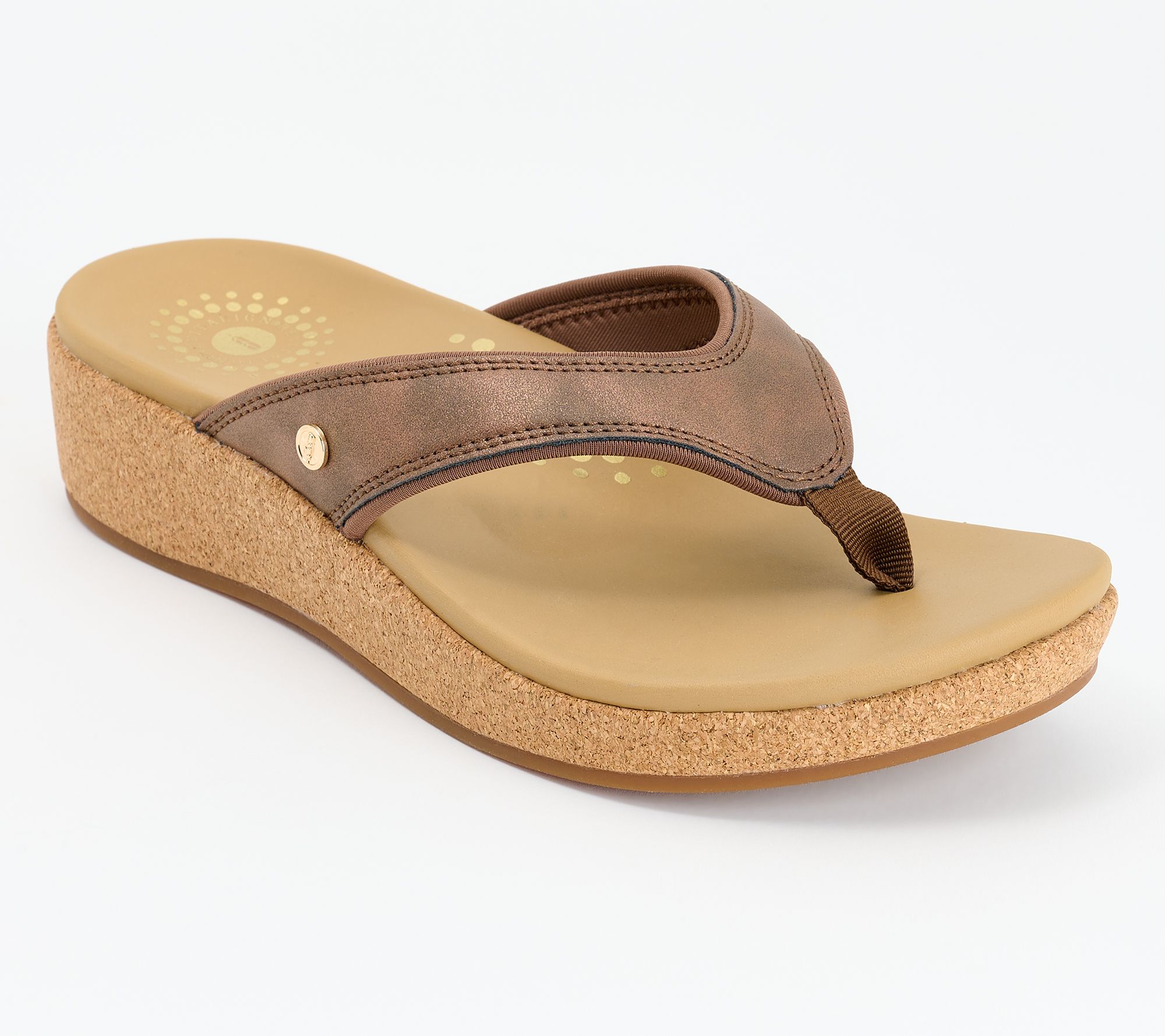 Revitalign Orthotic Shimmer Thong Cork Wedges - Winnie
