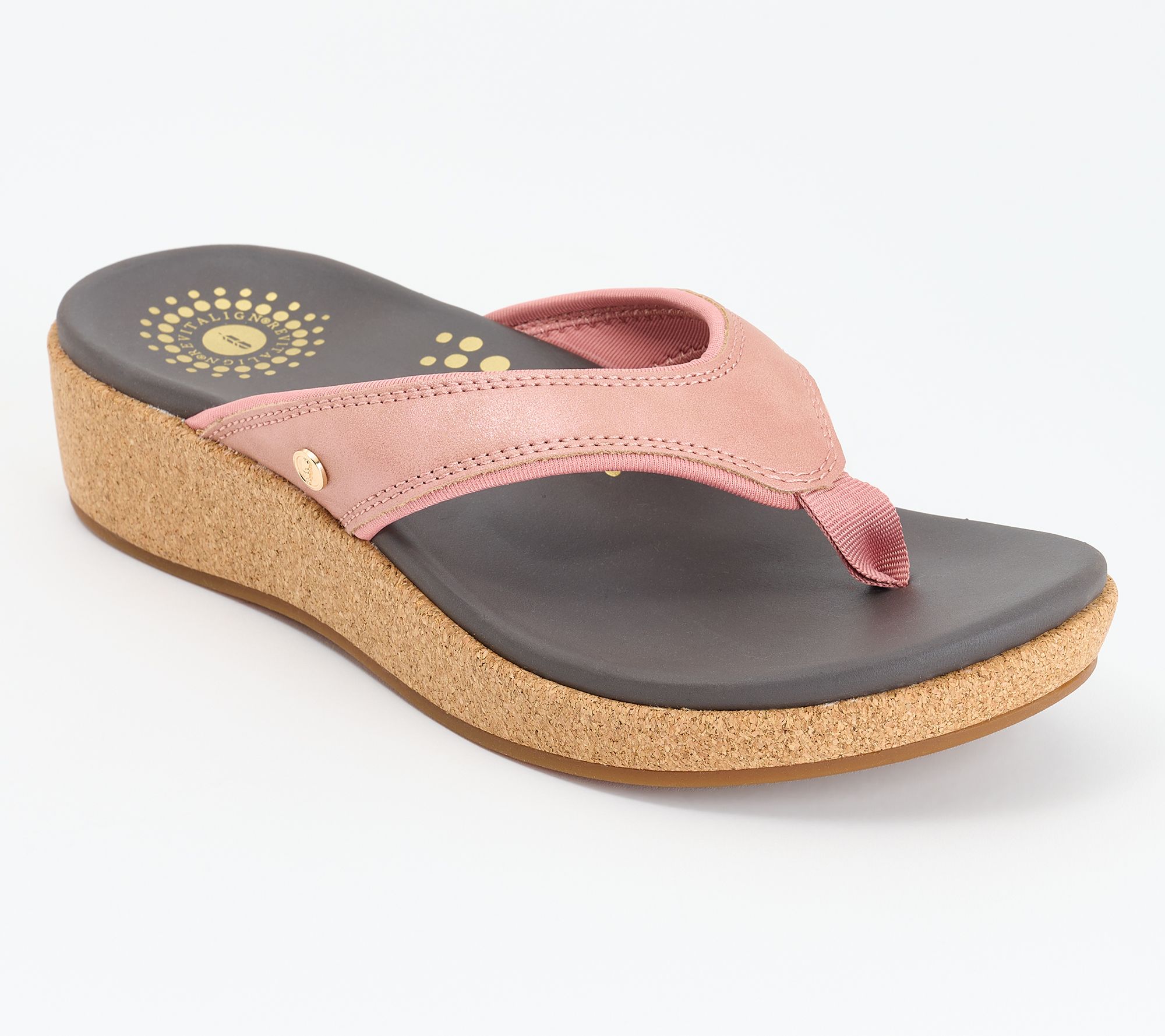 Revitalign Orthotic Shimmer Thong Cork Wedges - Winnie