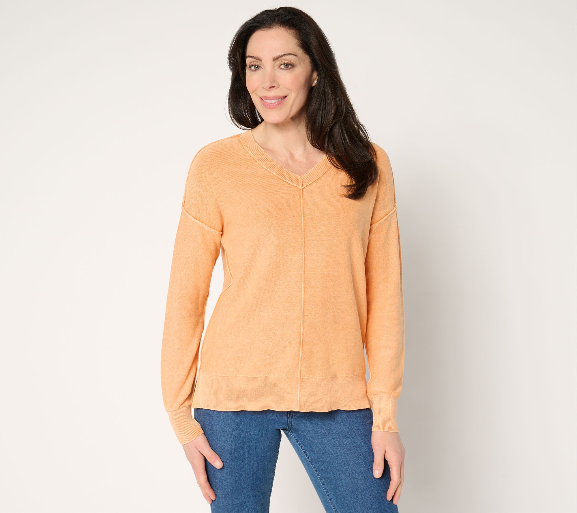 "As Is" Attitudes by Renee V-Neck Sweater with Wash Effect