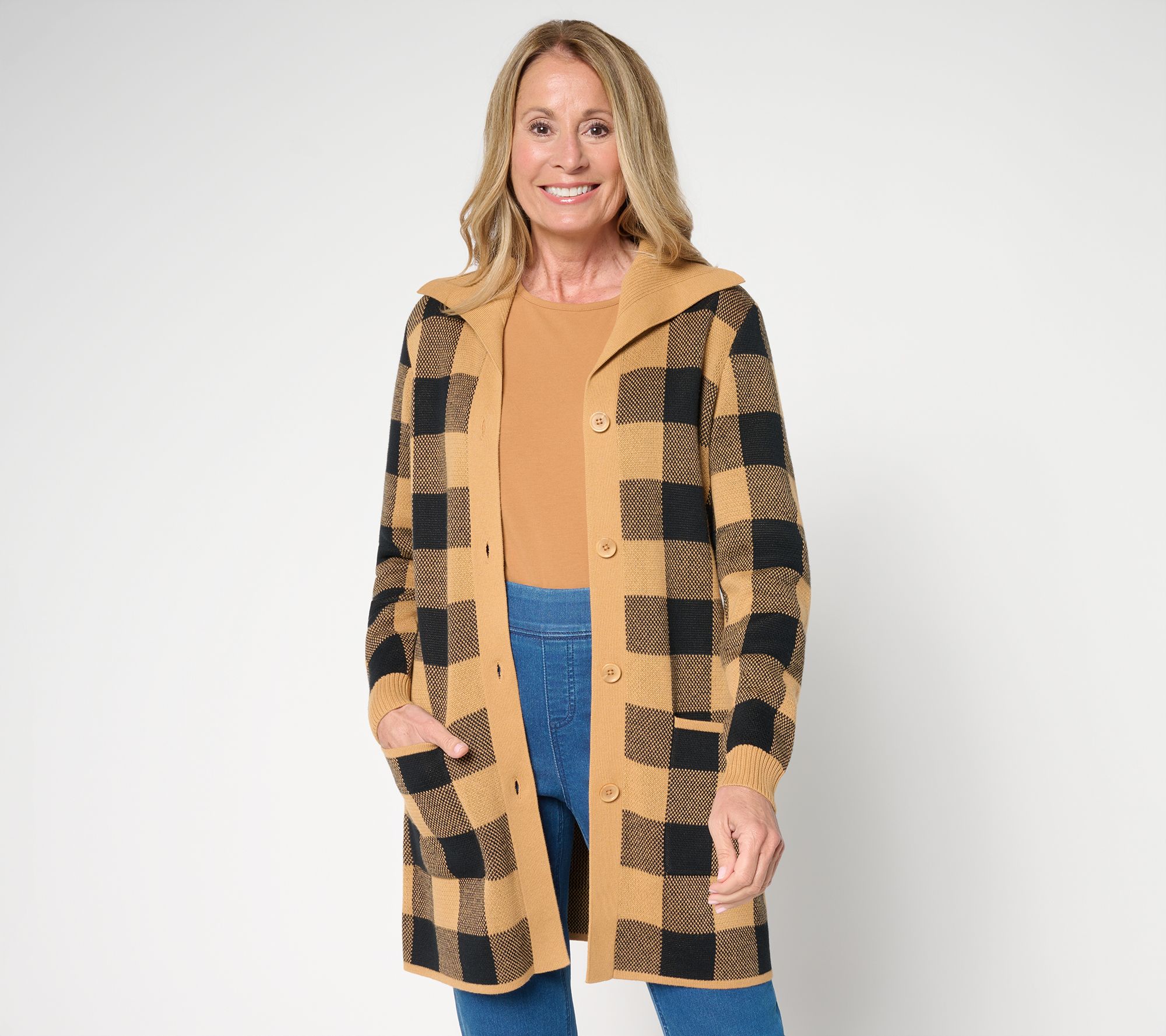 Denim & Co. Petite Button Front Sweater Tunic Cardigan