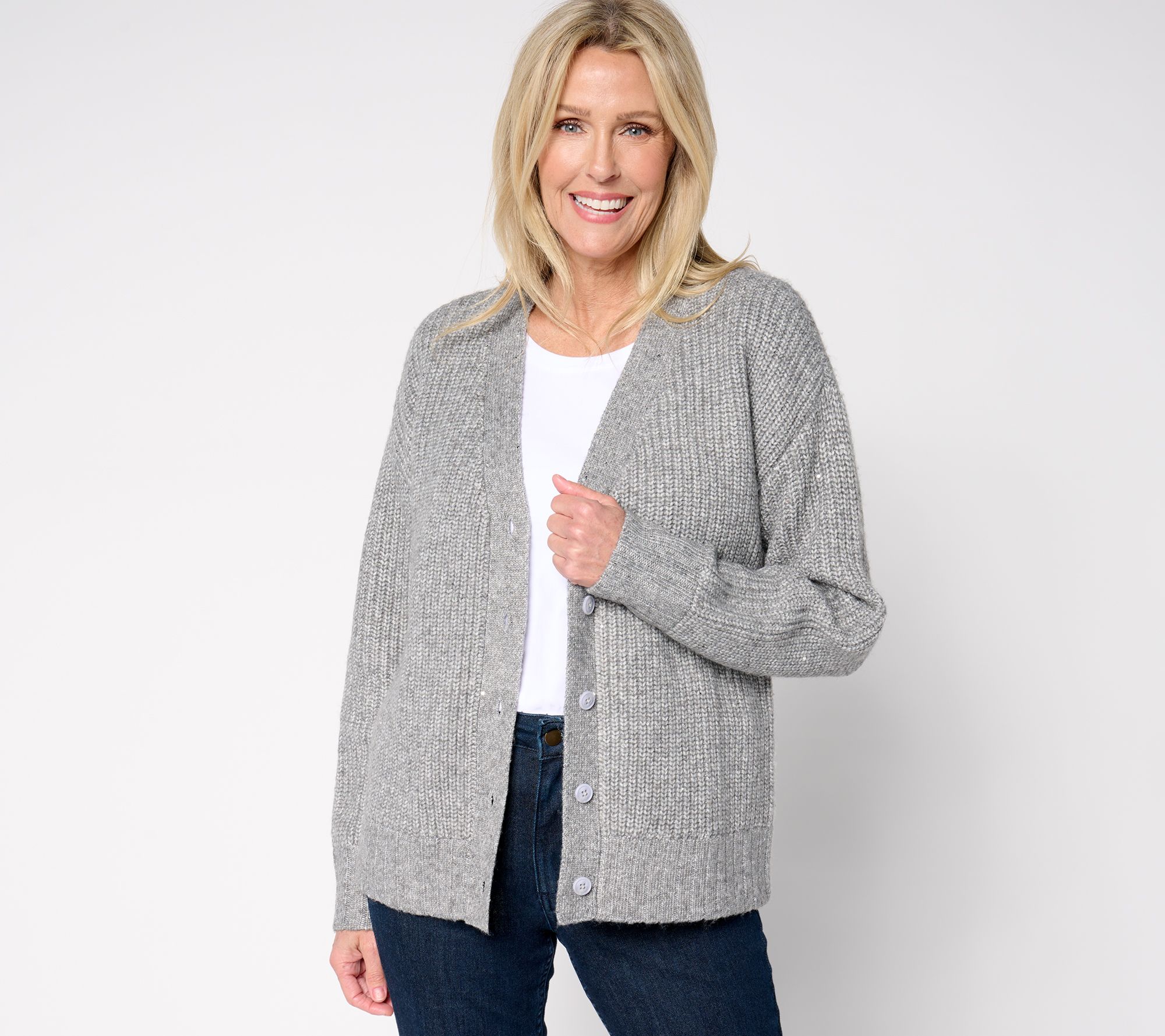 "As Is" Studio Park x Amy Stran Button Front Sparklin' Cardigan