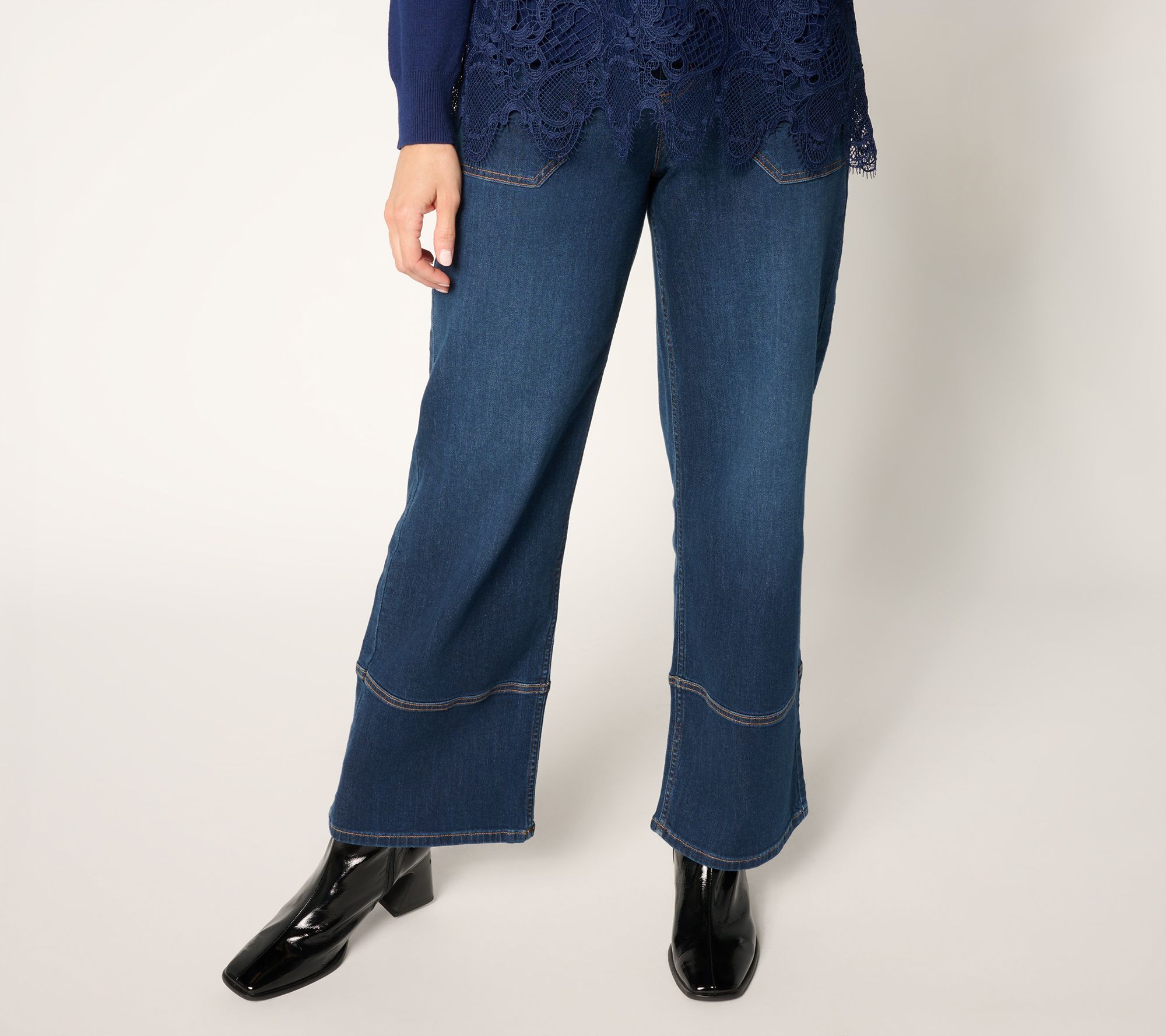LOGO by Lori Goldstein Petite Indigo Full Length Wide Leg Jeans