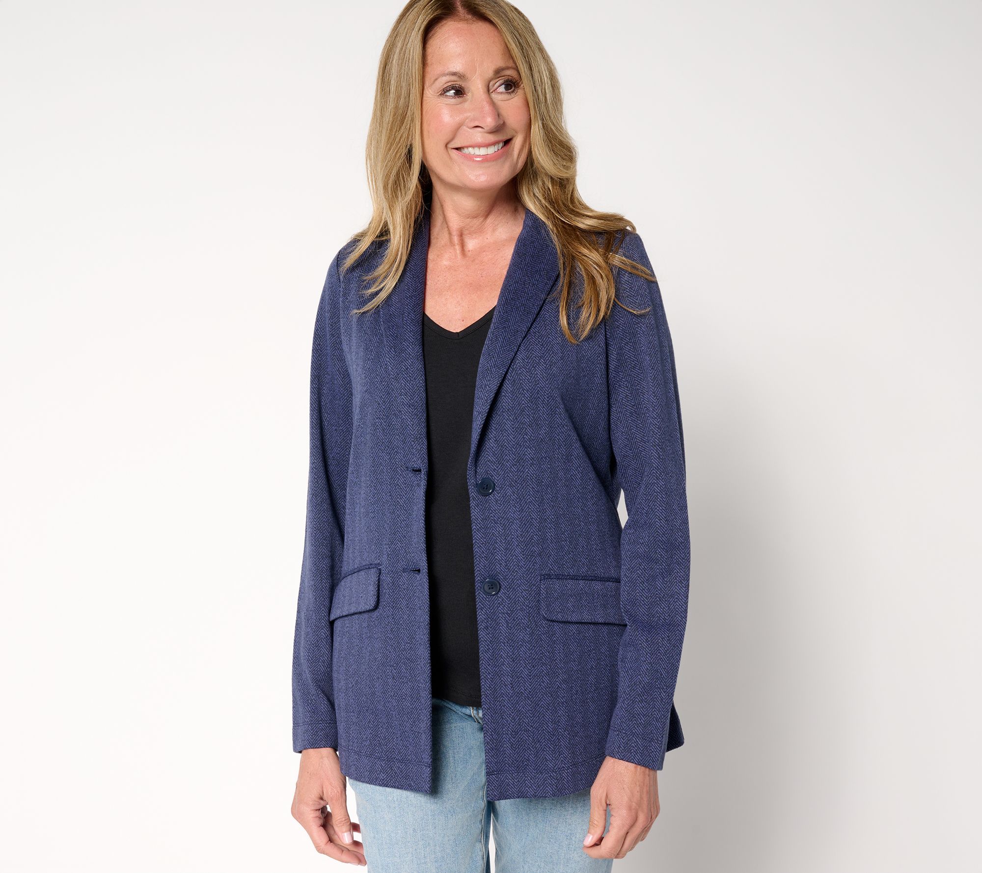 Denim & Co. Petite Knit Jacquard Blazer