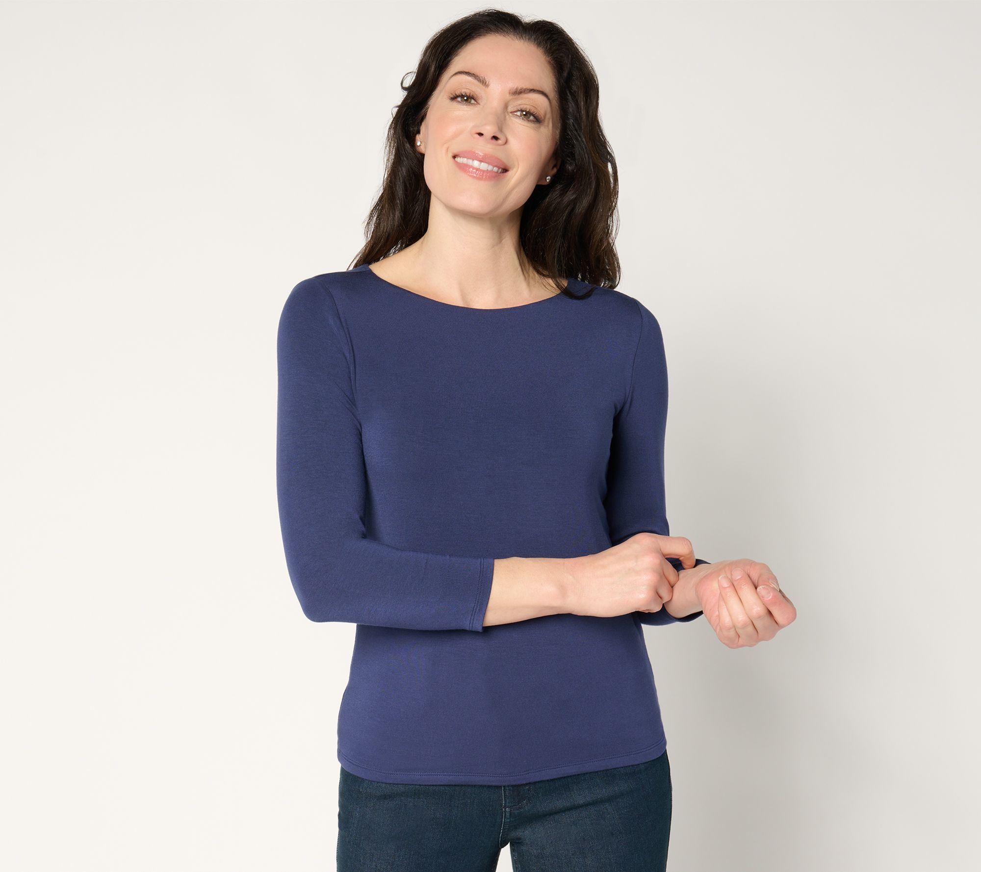 "As Is" Joan Rivers Wardrobe Builders Butter Boatneck 3/4 Sleeve Top