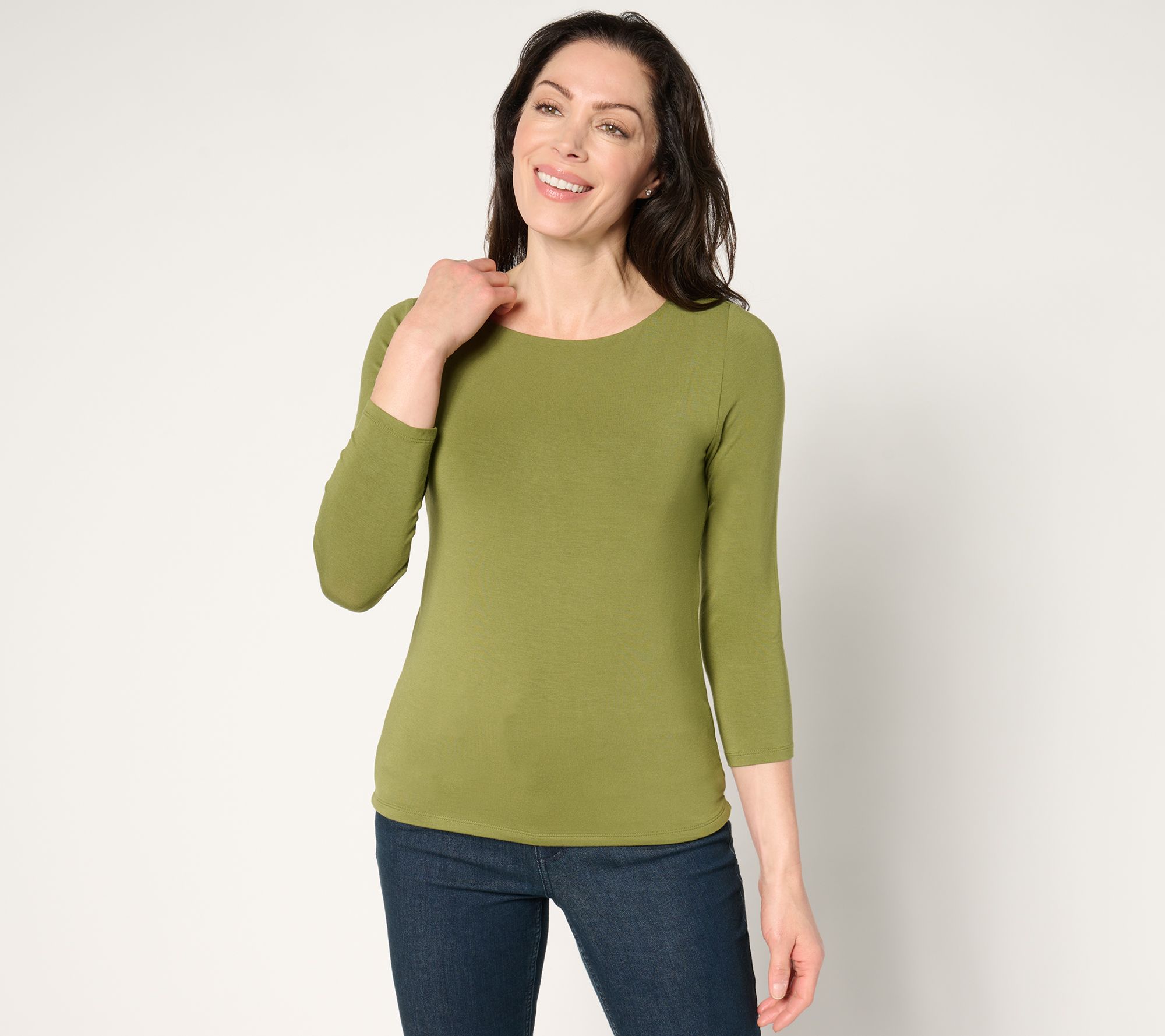 "As Is" Joan Rivers Wardrobe Builders Butter Boatneck 3/4 Sleeve Top