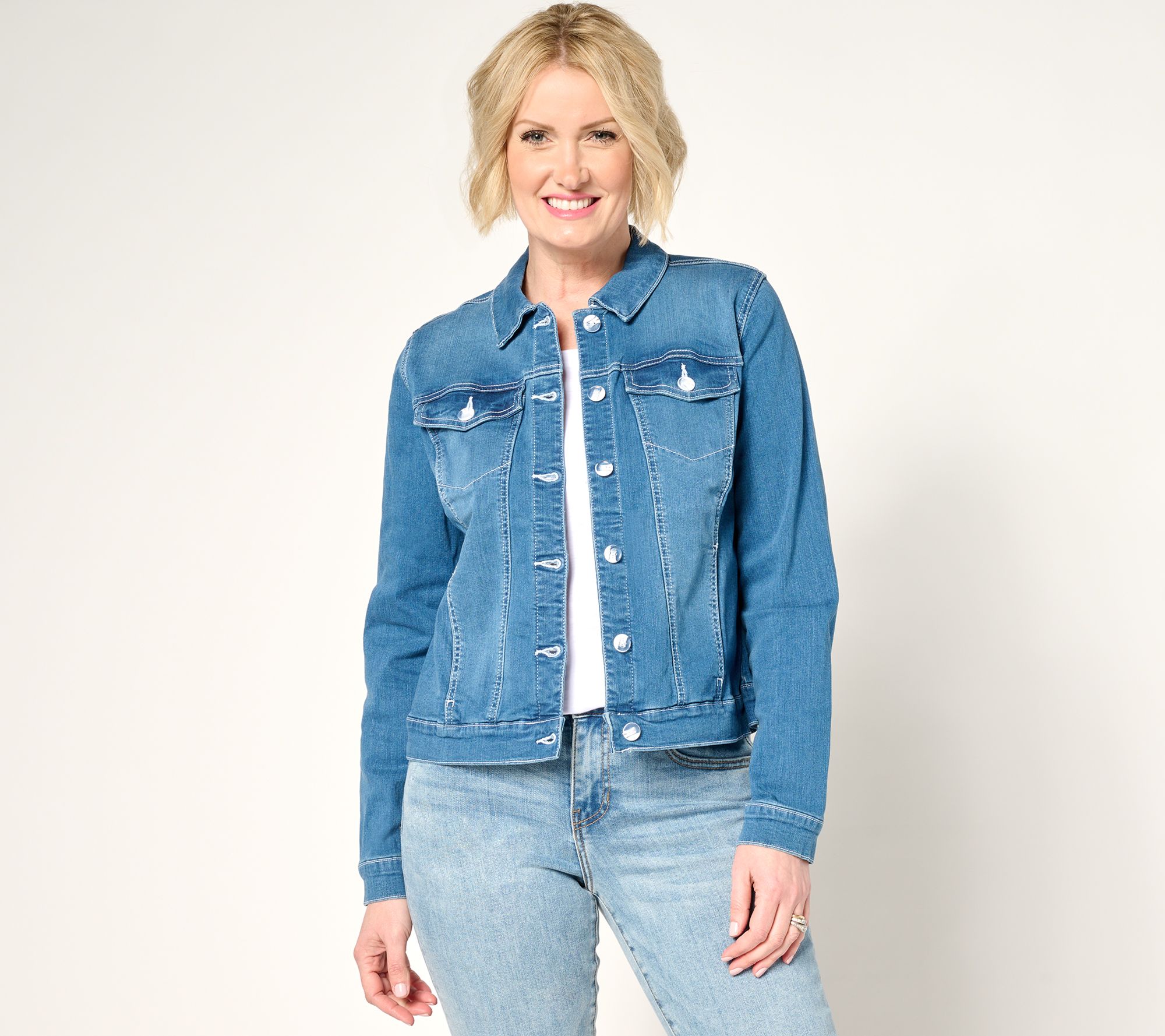 "As Is" Belle by Kim Gravel TripleLuxe Denim Topstitch Jean Jacket ...
