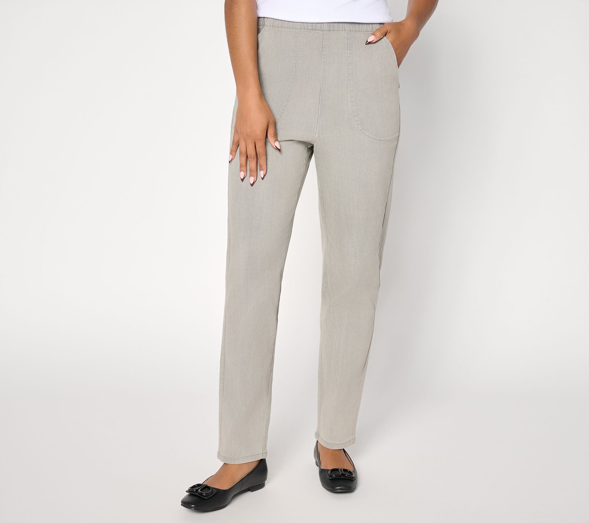 Denim & Co. Regular Black Flat Front Denim Side Pocket Pant