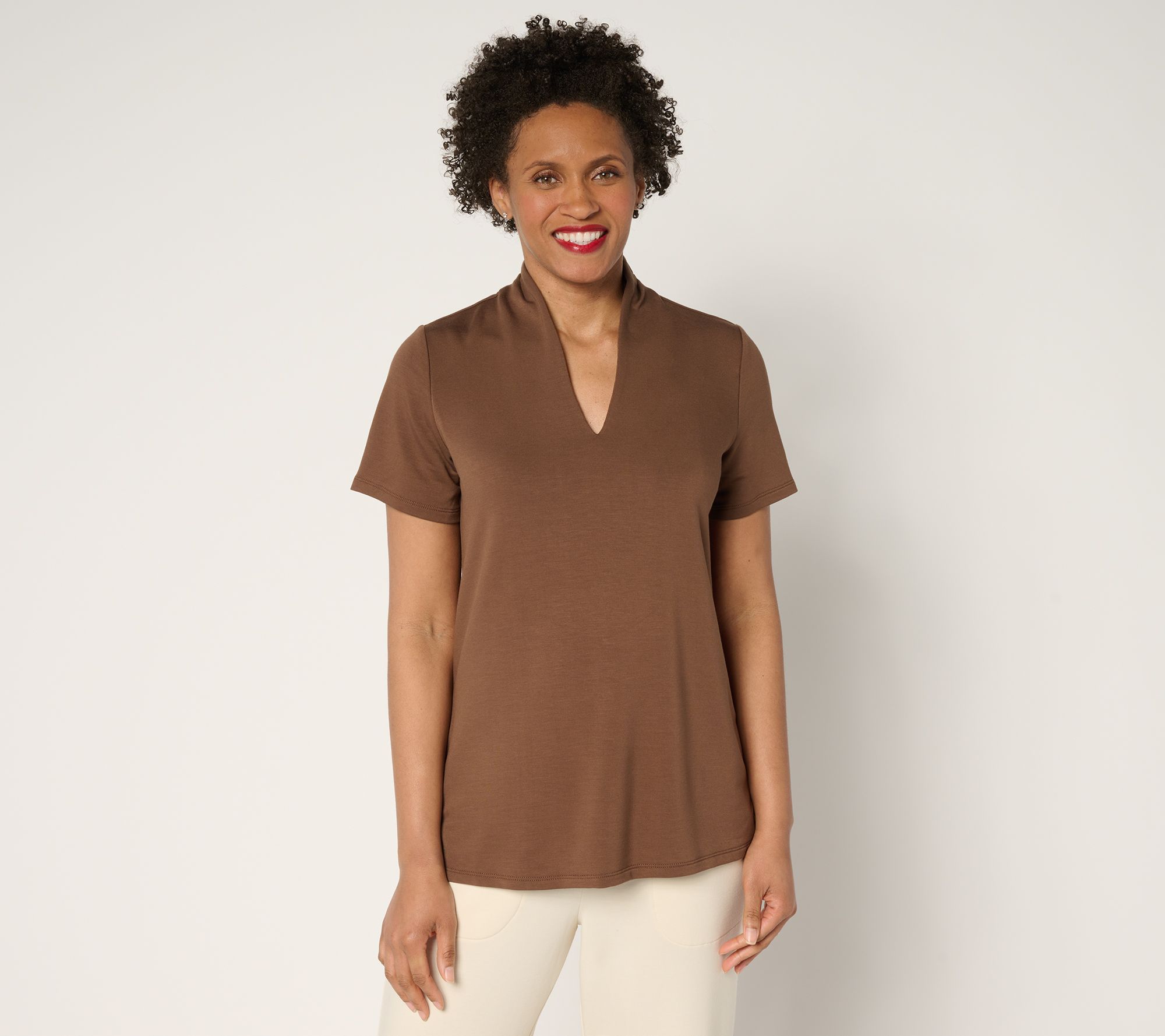 "As Is" Brandis Dress Out Loud Acquitted Knit High V-Neck Short Slv Top